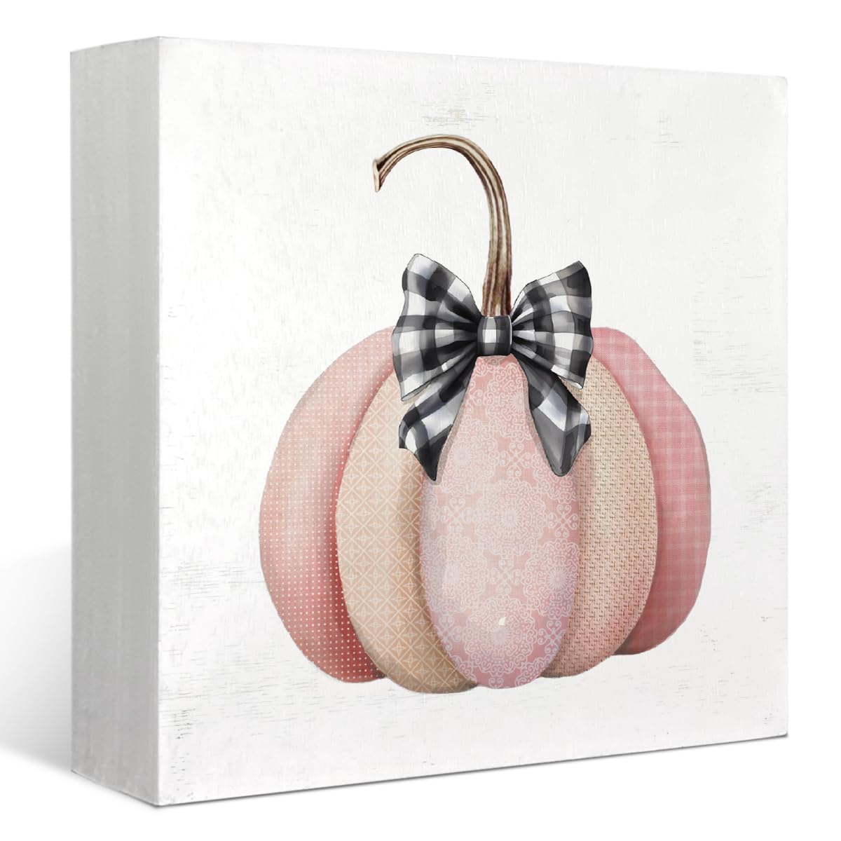 Phyfalip  Pink Fall Decor Pumpkin Autumn Harvest Wood Box Sign Desk Decor Thanksgiving Harvest Day Tabletop Shelf Office Decoration Cute Fall