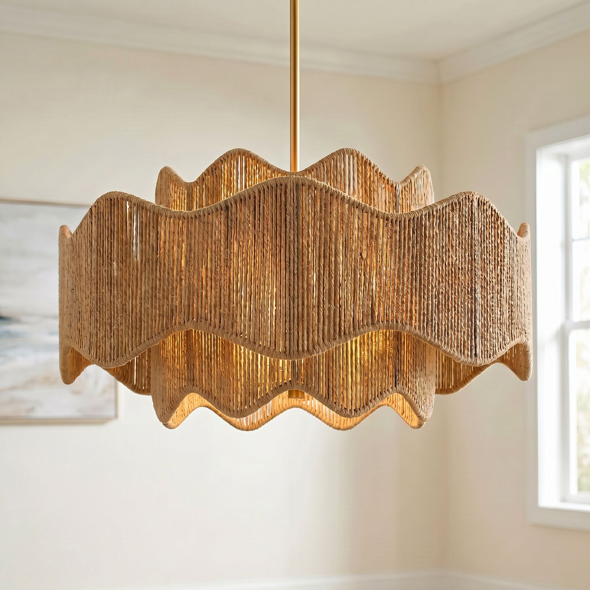 Quoizel Evander 4 -Light Brushed Gold Coastal Geometric LED Large Hanging Pendant Light
