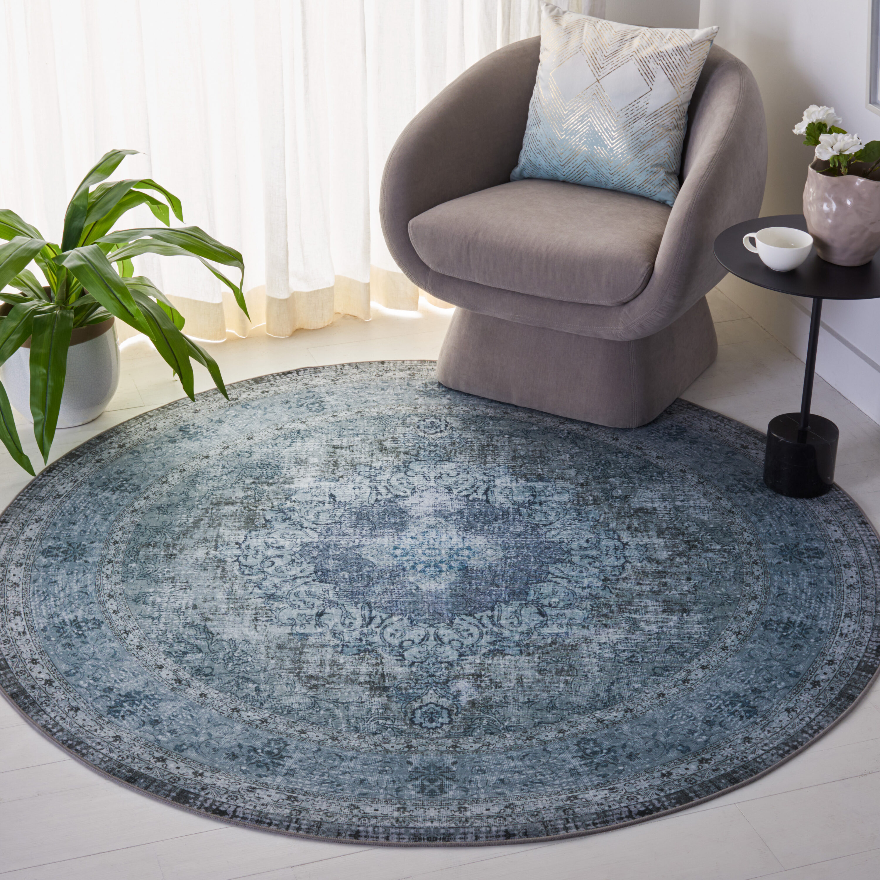 Safavieh TSN190X-6R Tucson 6 x 6 (ft) Loomed Polyester Green/Green Round Indoor Border Machine washable Area rug