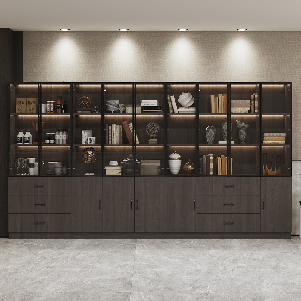 Homsee  Modern Wood Kitchen Storage Sideboard Cabinet with LED Glass Doors Drawers and Adjustable Shelves Storage Unit 141.7''L x 15.7''W x 78.7''H Brown