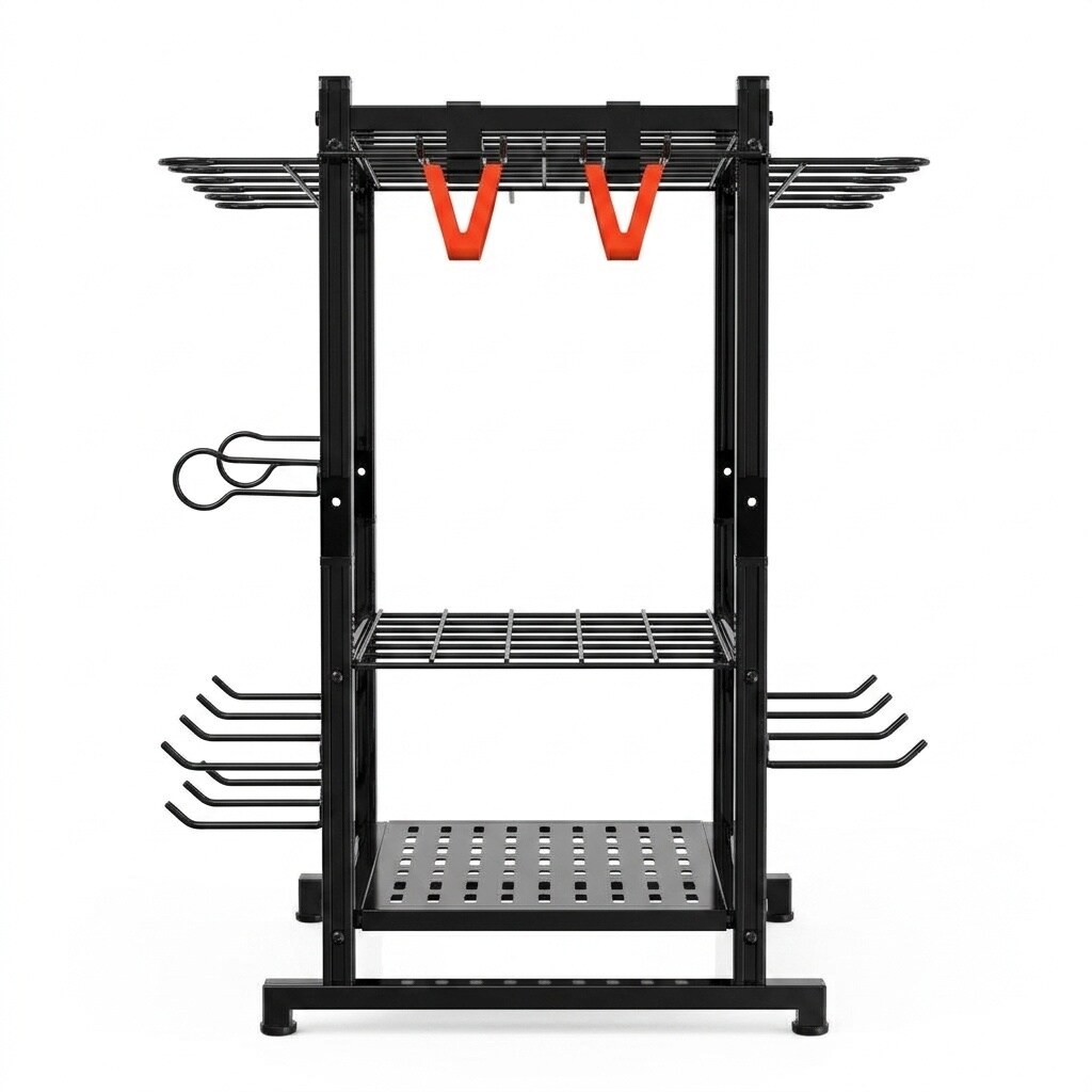 Aoibox  Heavy Duty Steel Garden Tool Organizer Rack with 11 Hooks and Multi Tier Shelves Holds Up to 50 Tools