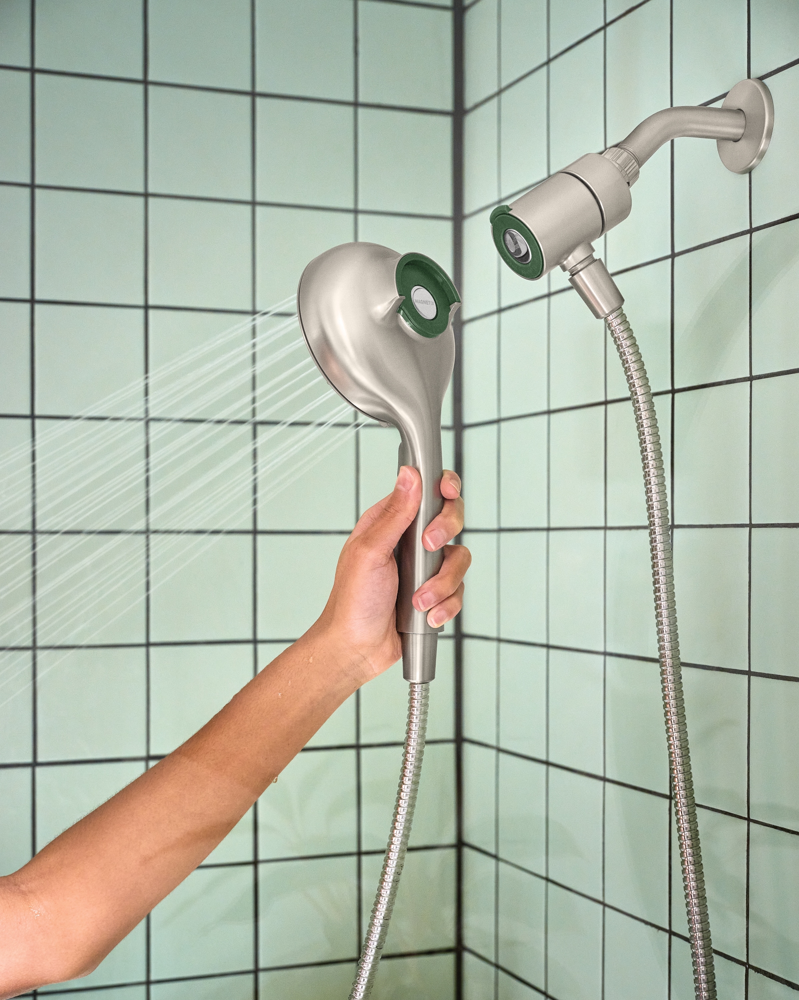 Nickel Handheld Shower Head with Magnetix Docking System