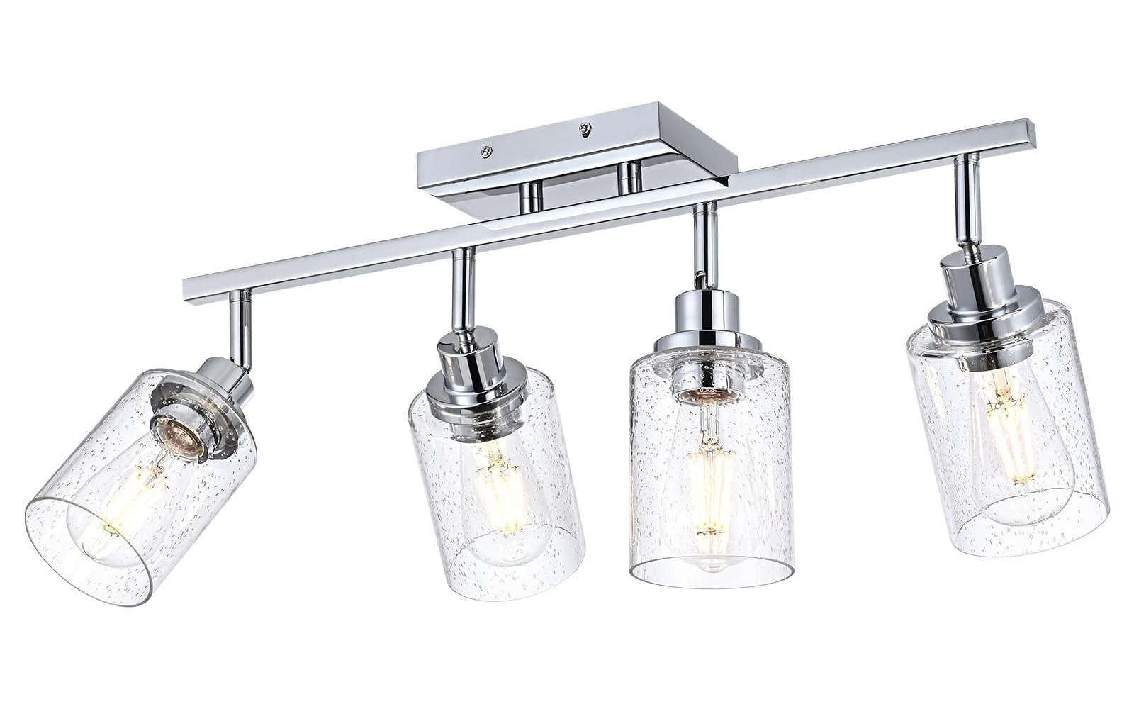 Lukvuzo  4 Light Chrome Track Lighting Kit with Bubble Seeded Glass Shades Multi Directional Adjustable Ceiling Fixture for Kitchen Bathroom Shop