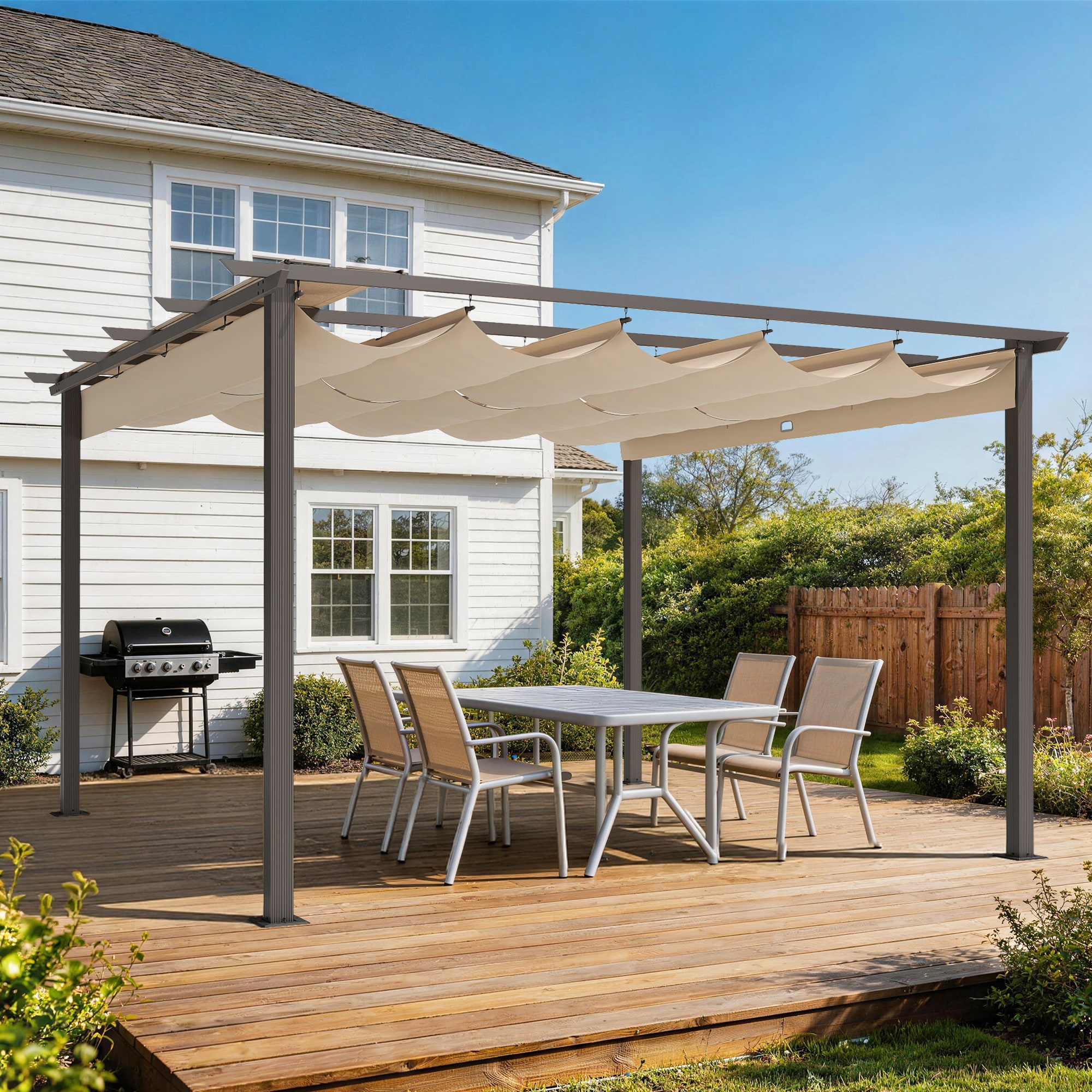 ChillPavilion - 12-ft W x 12-ft L x 7-ft 3-in H Brown Metal Freestanding Pergola with Canopy