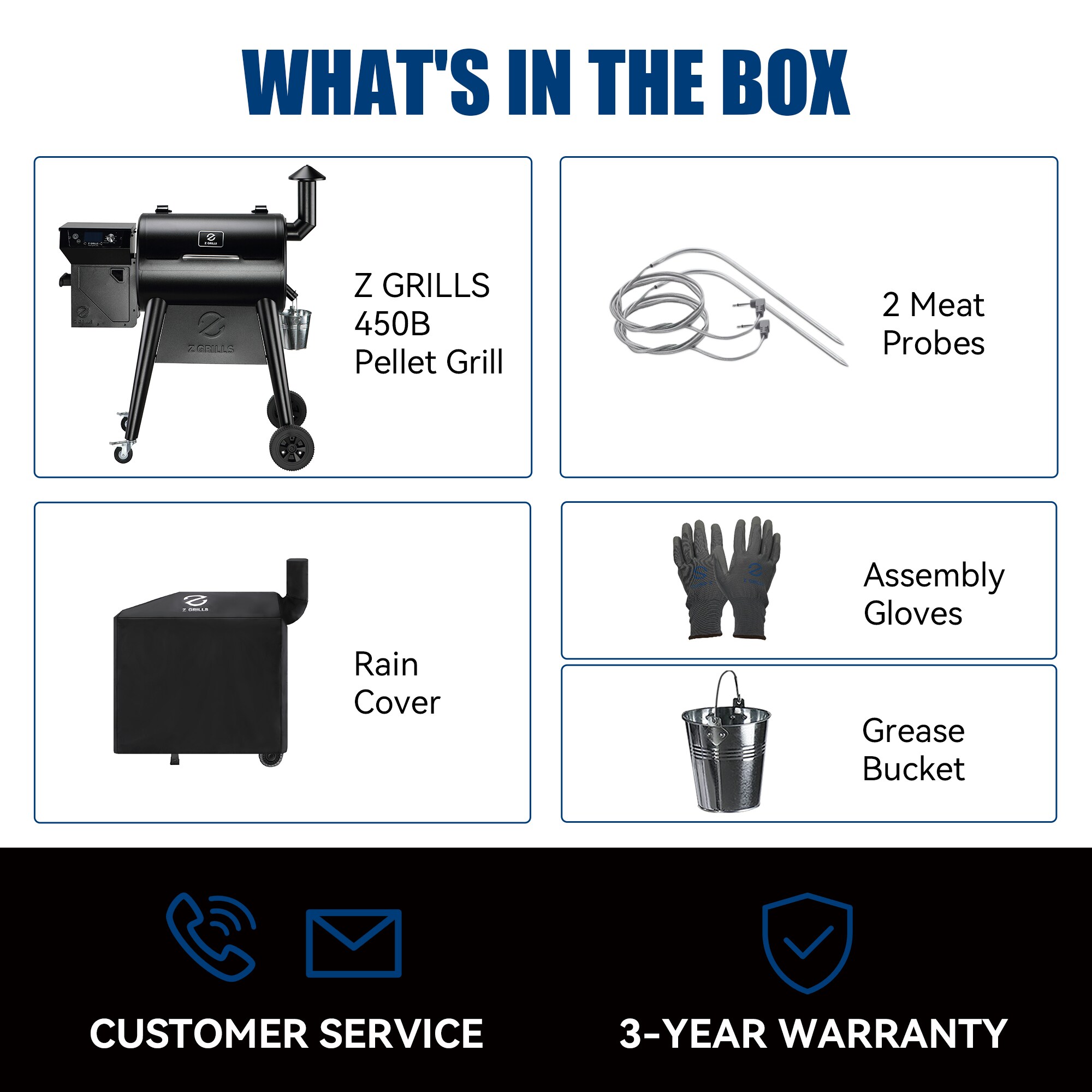 Z GRILLS PIONEER 450B with Meat Probes 459-Sq in Black Pellet