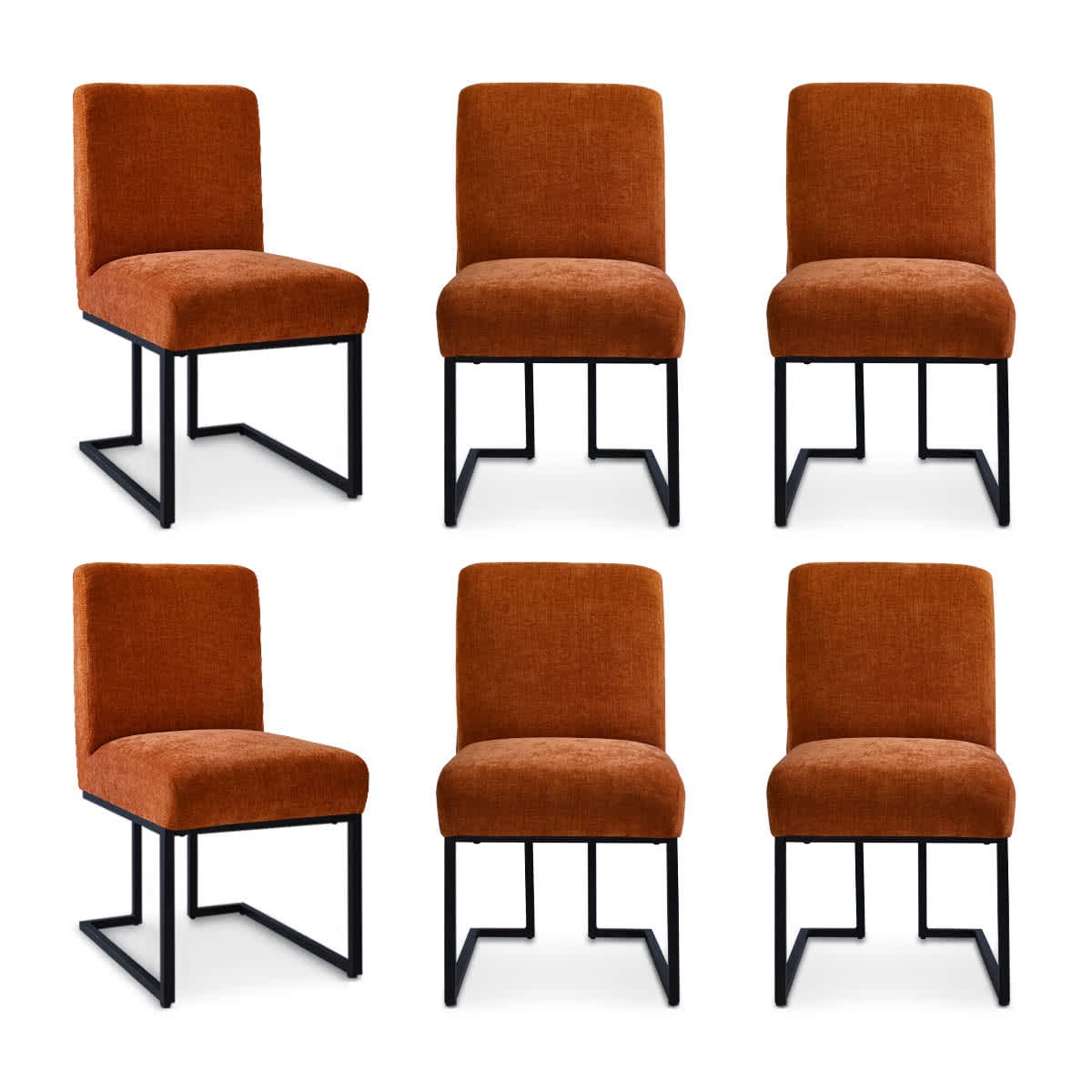 Maison Boucle MASON-CHAIR-TERRA6 Dining Chairs Set of 6 Terra Upholstered with Black Metal Sled Base for Kitchen or Dining Room