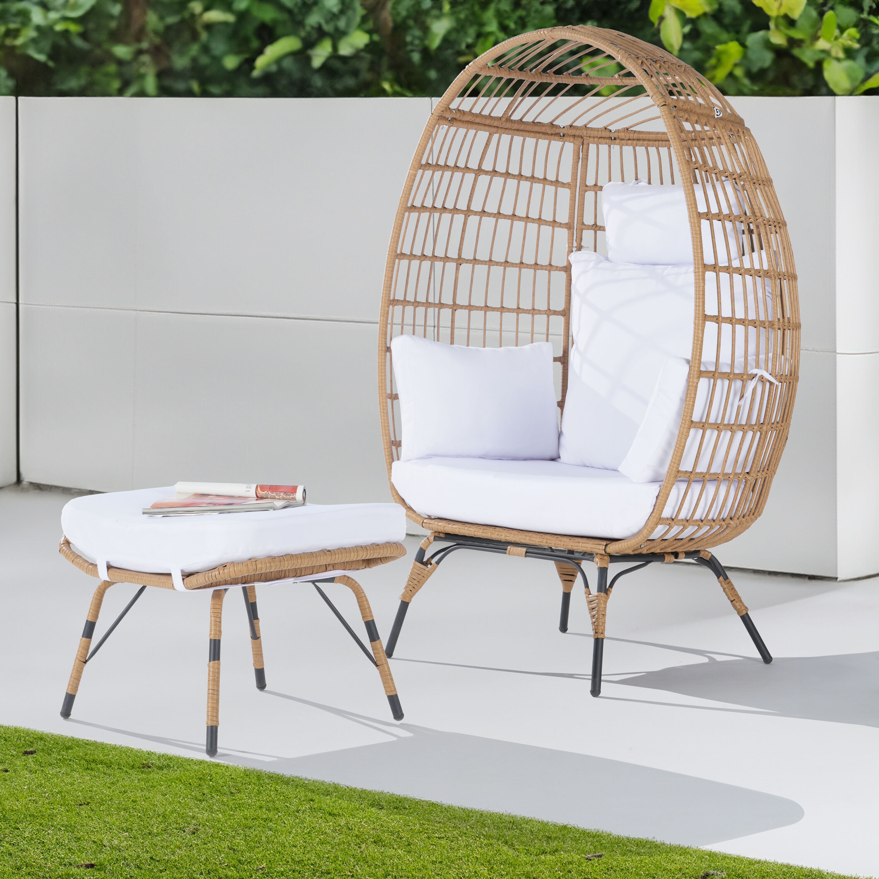 SANSTAR L-JDC51BE-AD 2 -Piece Wicker Patio Conversation Set with Off-white Cushions