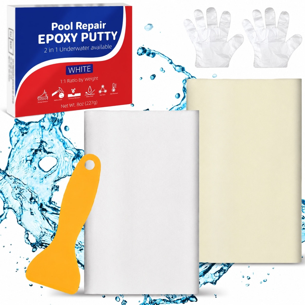 Ahfiwaso Epoxy Putty 8oz Piece Multi Purpose Underwater and Pool Repair Filler for Fixing Cracks and Leaks Bonds Wood Metal Tile Concrete Ceramic White #LAH0629H099