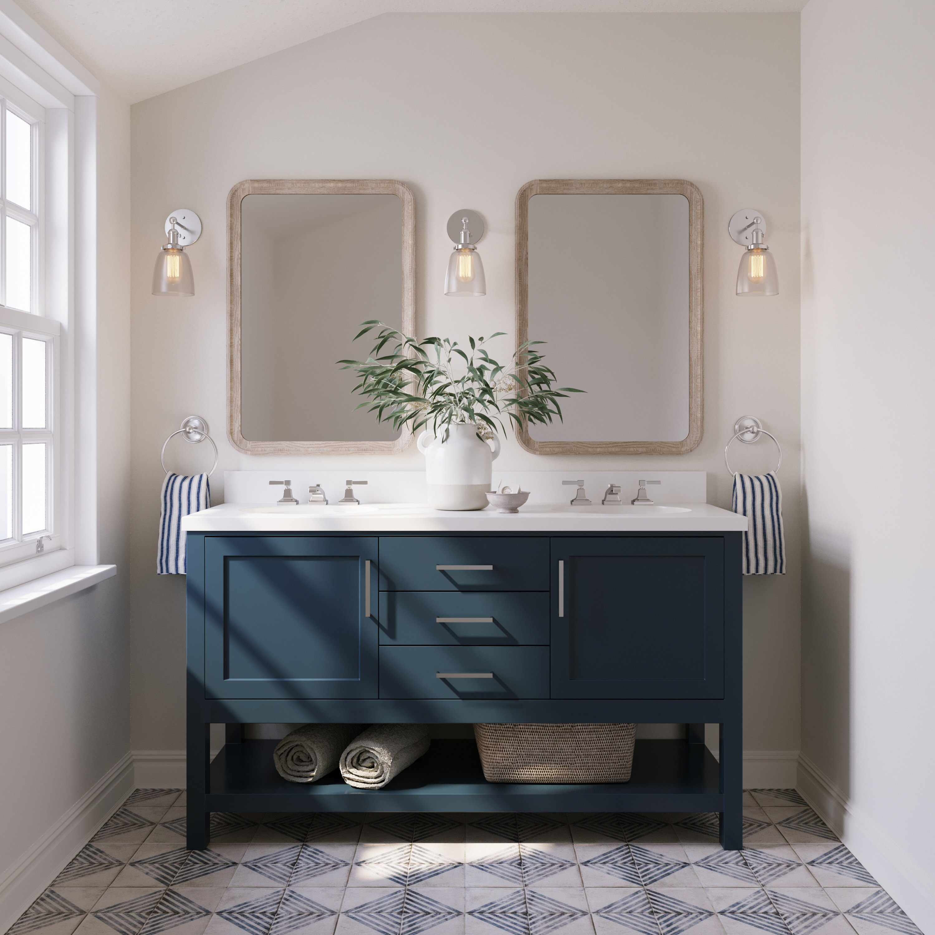 bathroom vanities > Vanities > 61 in. Double Sink  Vanity in Blue Finish and White Quartz and Oval Sink