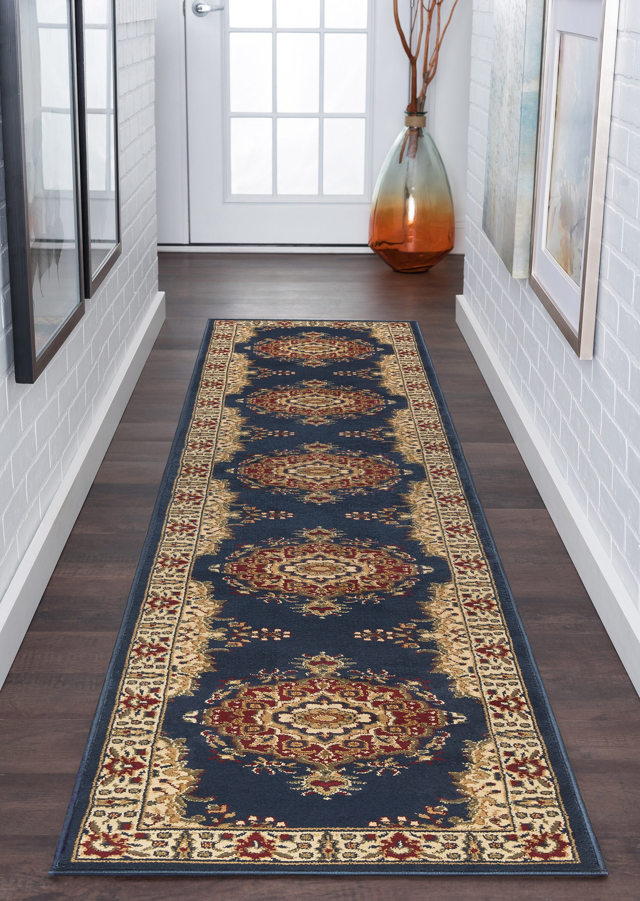 Tayse SNS4707 2X10 Sensation 2 x 10 (ft) Loomed Polypropylene Blue Rectangular Indoor Floral/Botanical Oriental Runner rug