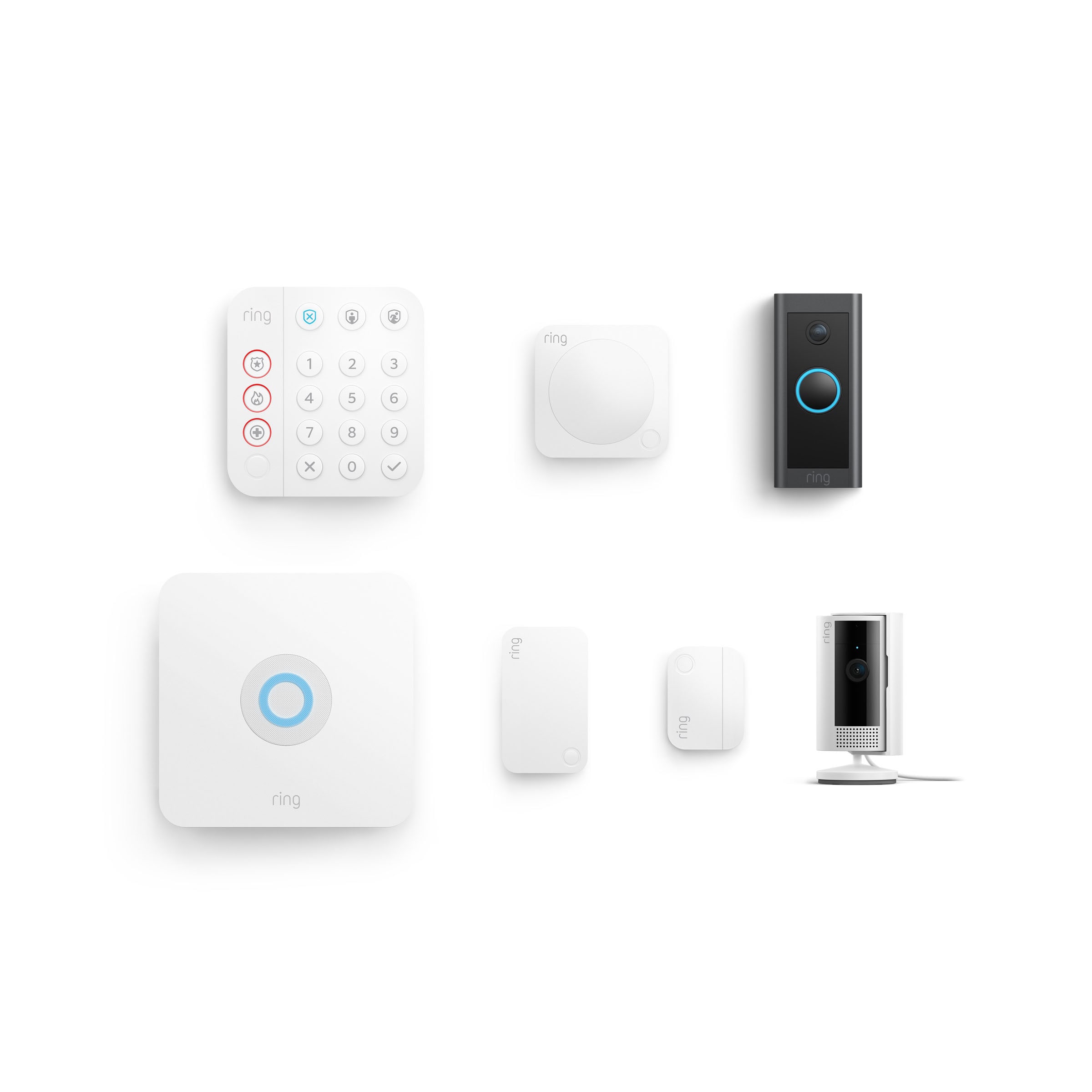 Ring Video Doorbell Wired + Indoor Cam 2nd Gen White + Alarm 5pc Kit Bundle