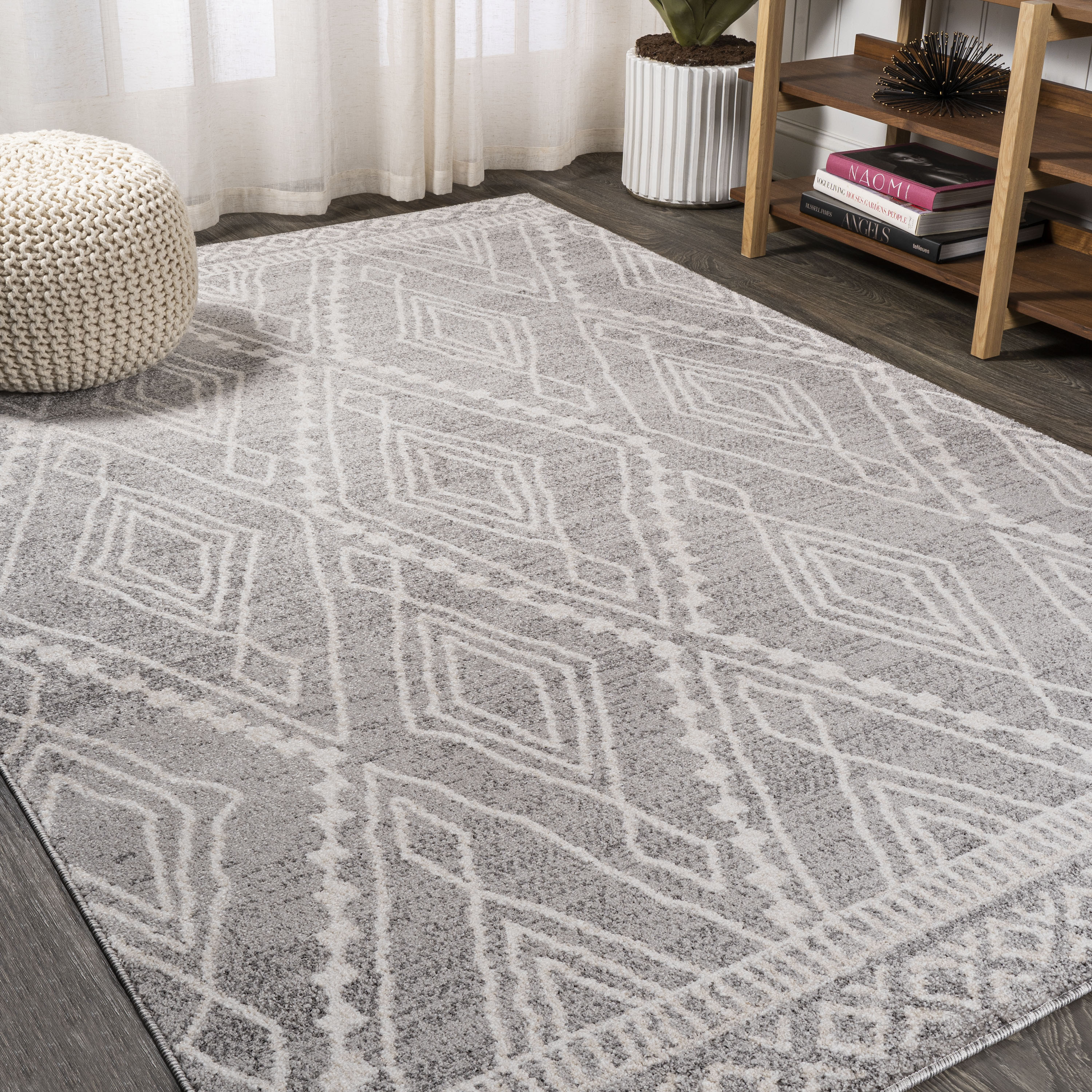 JONATHAN  Y MOH306B-5 Moroccan HYPE Rih Diamond 5 x 8 (ft) Loomed Polypropylene Gray/Ivory Rectangular Indoor Trellis Southwestern Area rug