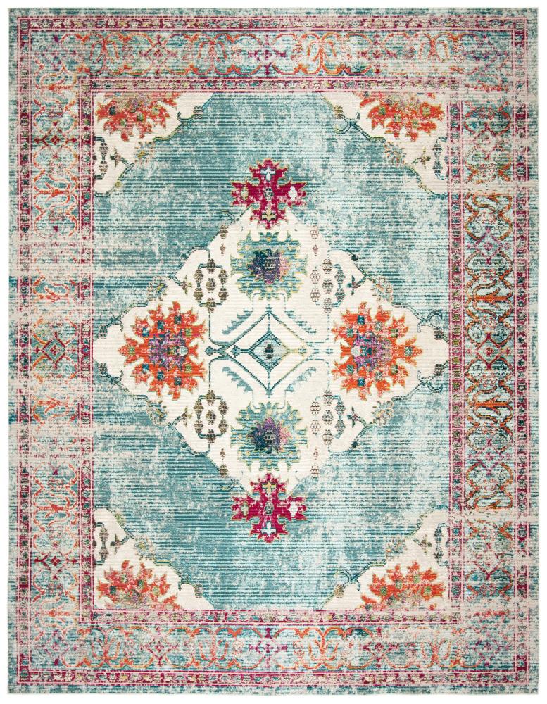 Cream and Turquoise 8' x 10' Oriental Synthetic Area Rug