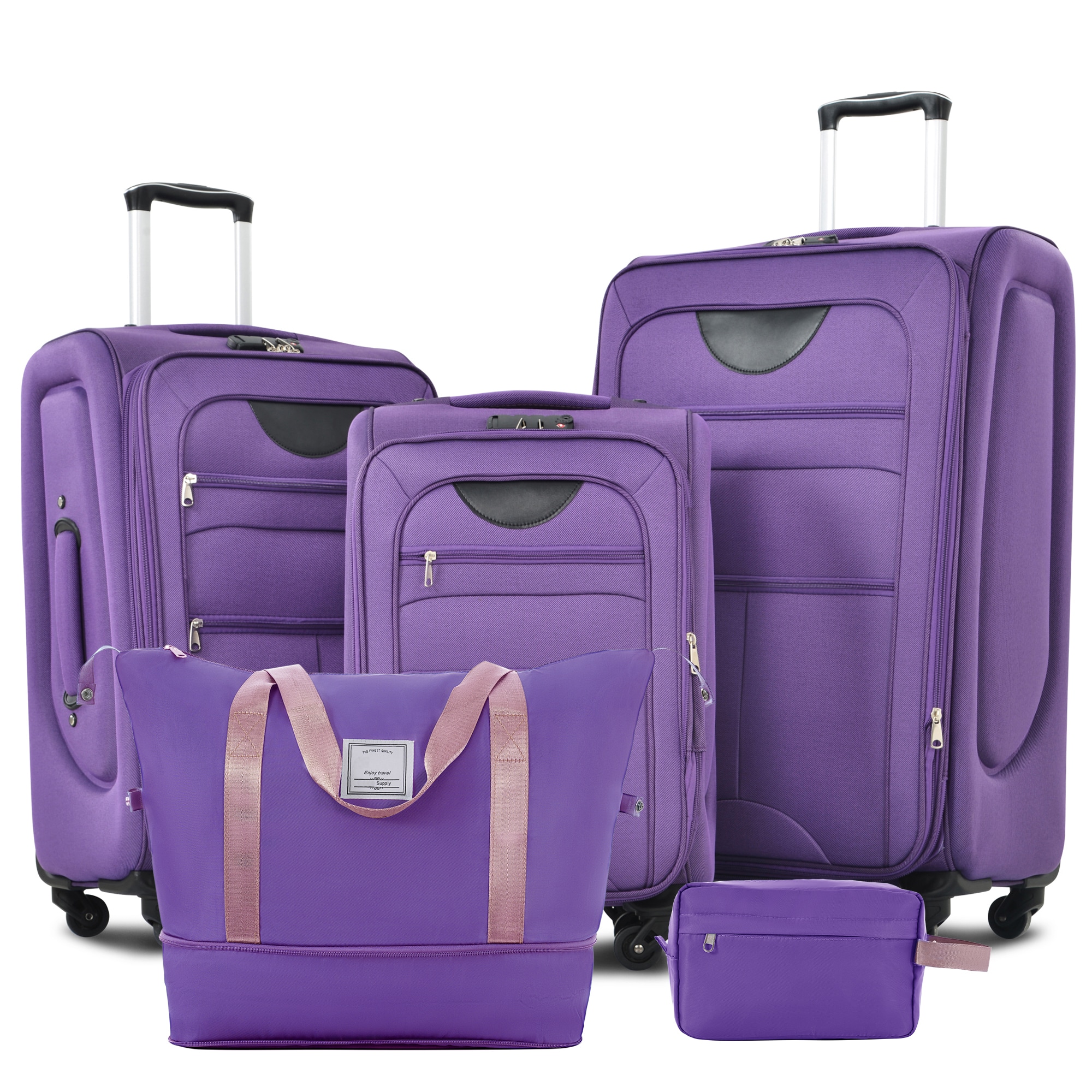 Bybafun - 5 -Bag Softshell 30X18.9X12.2 IN Polyester Purple Spinner Suitcase set