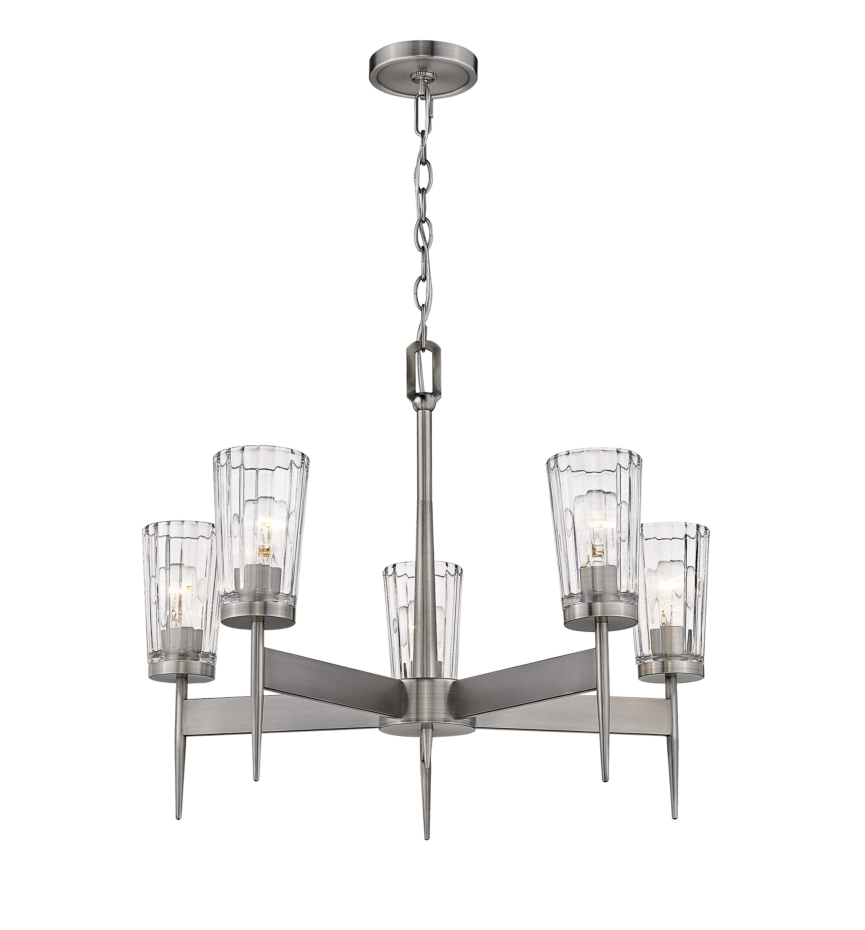 Z-Lite 1932-5AN Flair 5 -Light Antique Nickel Modern/contemporary For Use in Bedrooms, Dining Rooms, Foyers, Kitchens, Living Rooms Chandelier