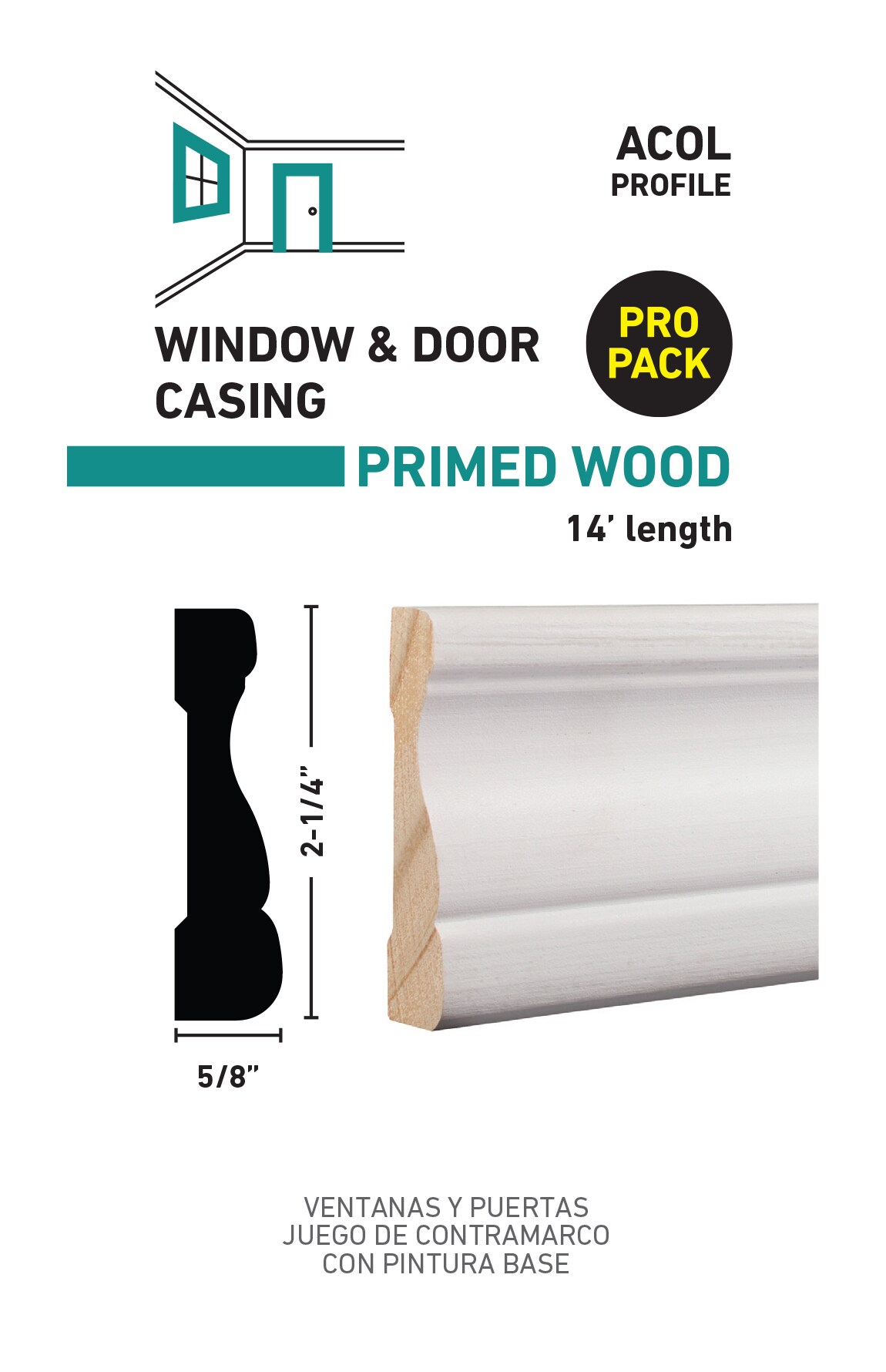 RELIABILT 5/8-in x 2-1/4-in x 14-ft Primed Pine Acol 214 Casing (12 ...