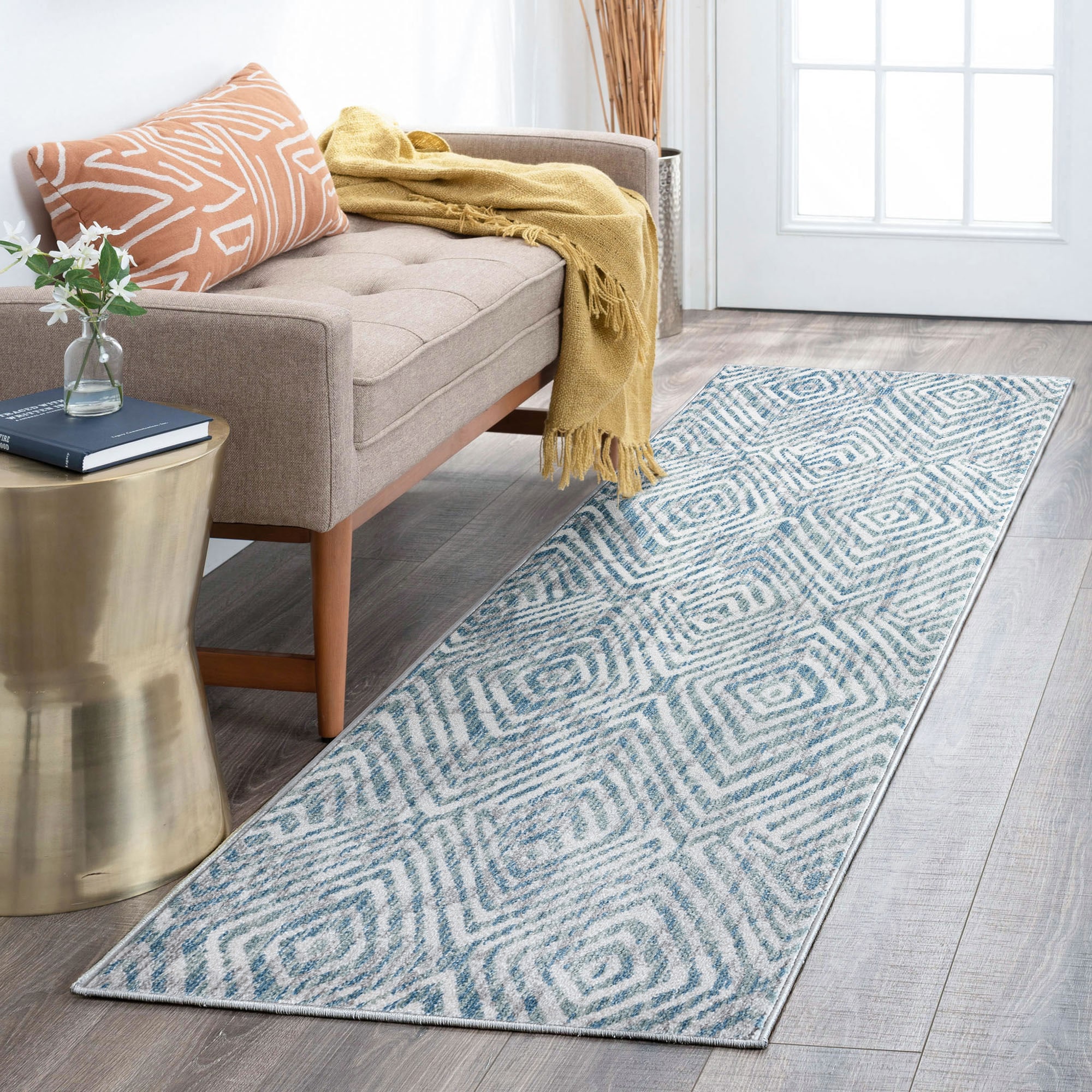 Tayse GRD6707 2X8 Garden 2 x 8 (ft) Loomed Polypropylene Navy Rectangular Indoor Runner rug
