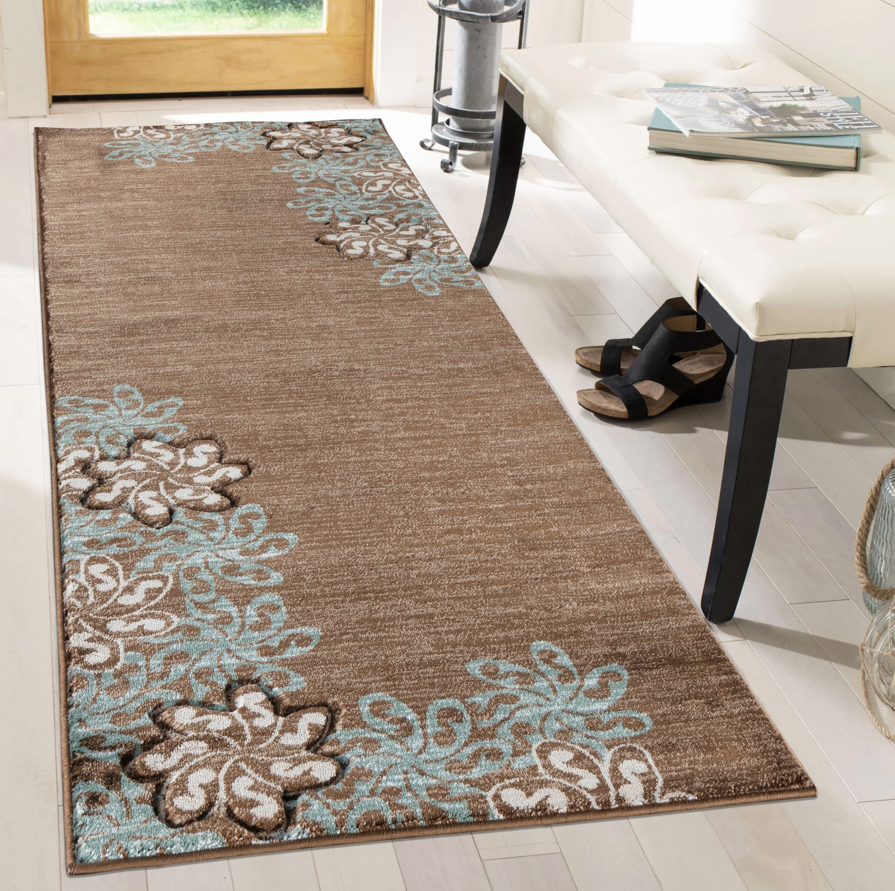 MDA Rugs GM2428 Glamour 2 x 8 (ft) Polypropylene Brown/Cream Rectangular Indoor Floral Runner