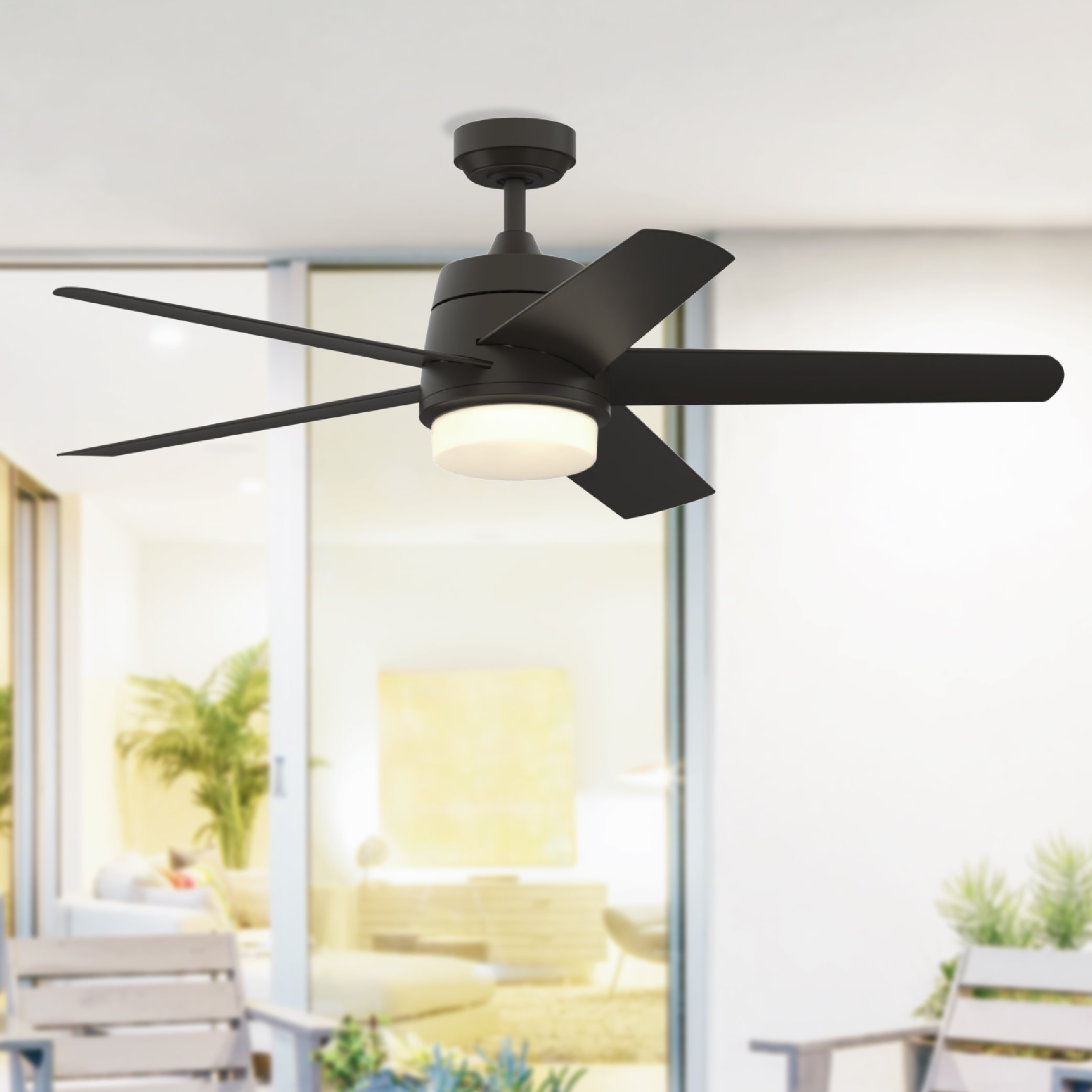 Fanimation Studio Collection Pyramid 52-in Matte Greige LED Indoor/Outdoor Ceiling Fan with Remote (3-Blade)