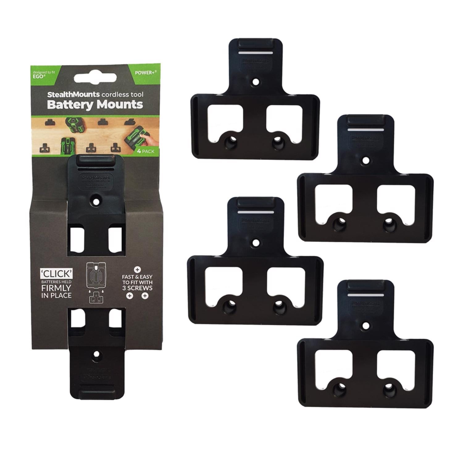 Batter Storage Rack StealthMounts Battery Mounts Compatible with Ego; Black ABS Battery ...