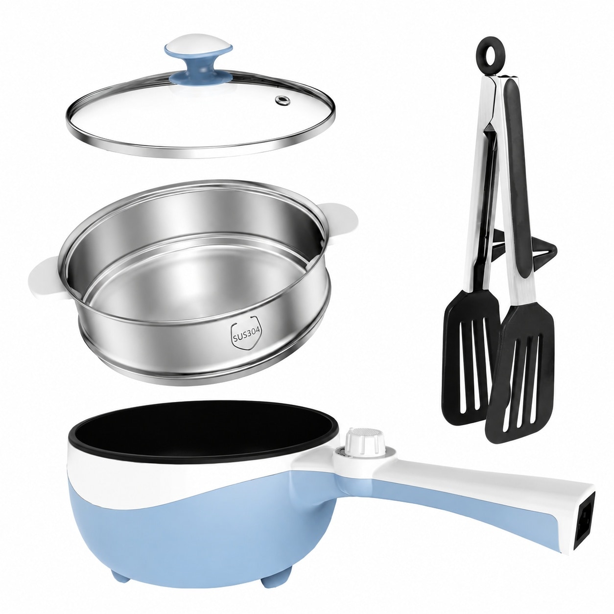 Aoibox -  Hot Pot Electric Skillet with Steamer 1 7L Mini Portable Nonstick Ramen Cooker for Soup...