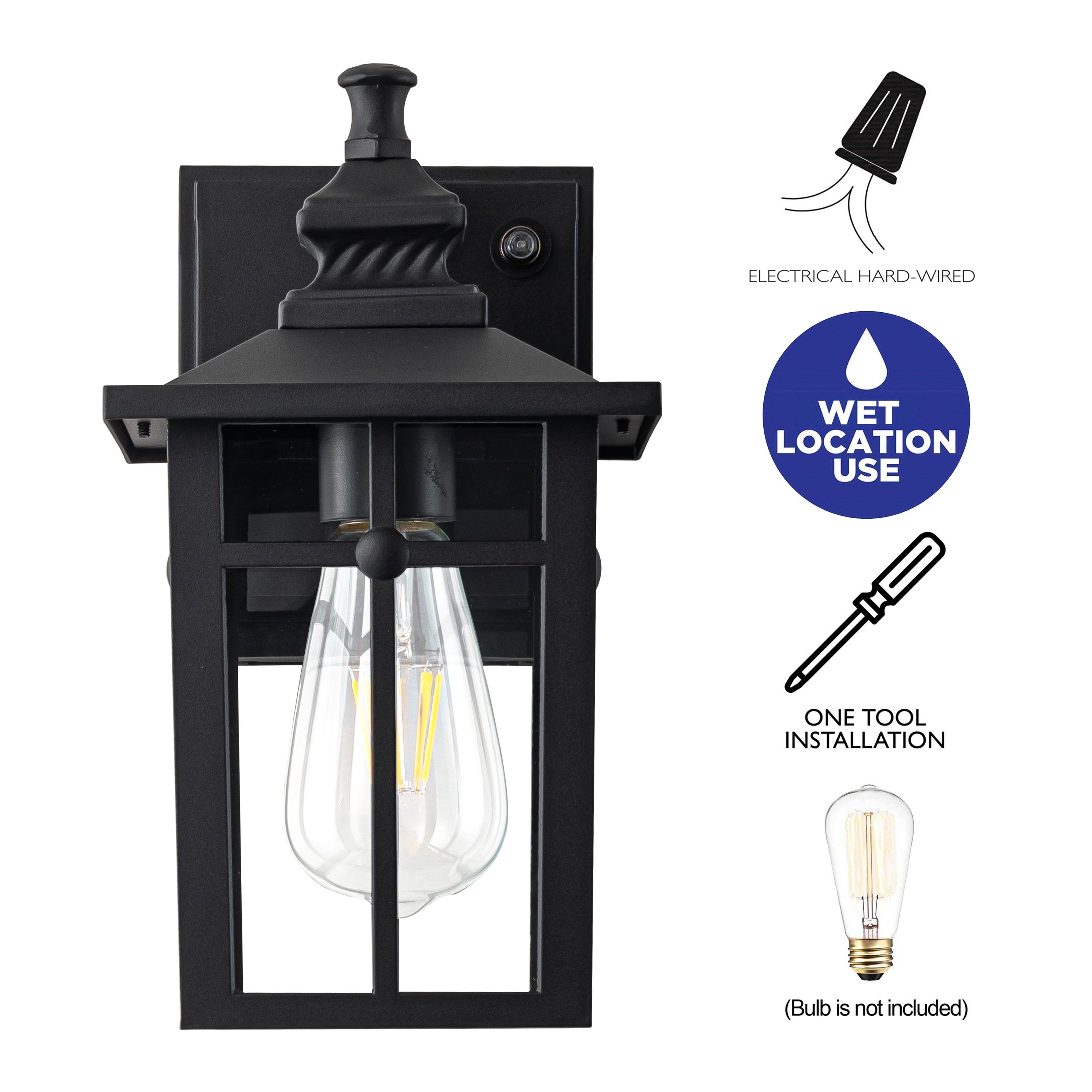 Matte Black Rectangular Metal Lantern Sconce with Clear Glass