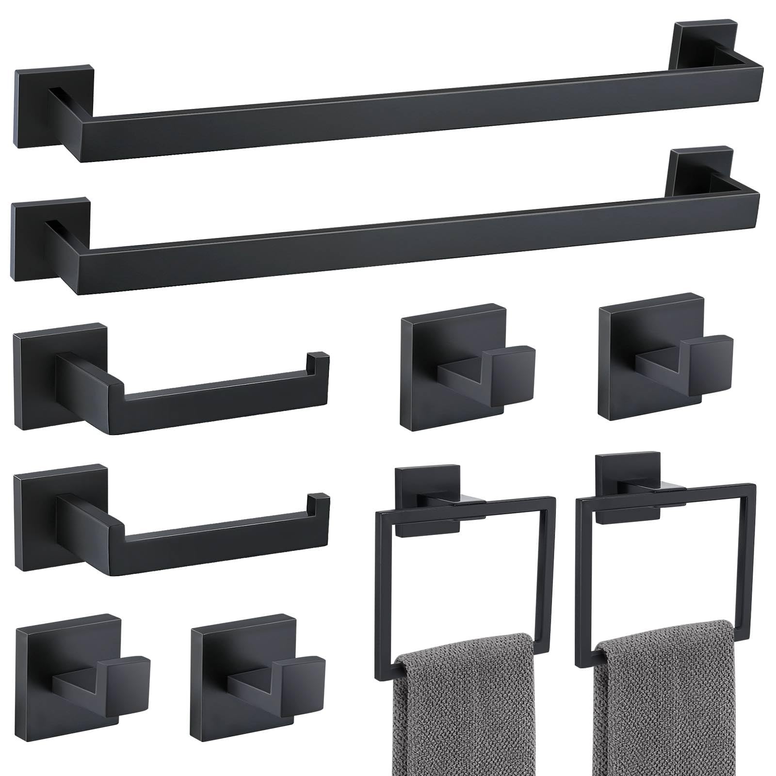 TNSO - Matte Black 10 Piece Bathroom Hardware Set SUS304 Stainless Steel Wall Mounted Modern Bath...