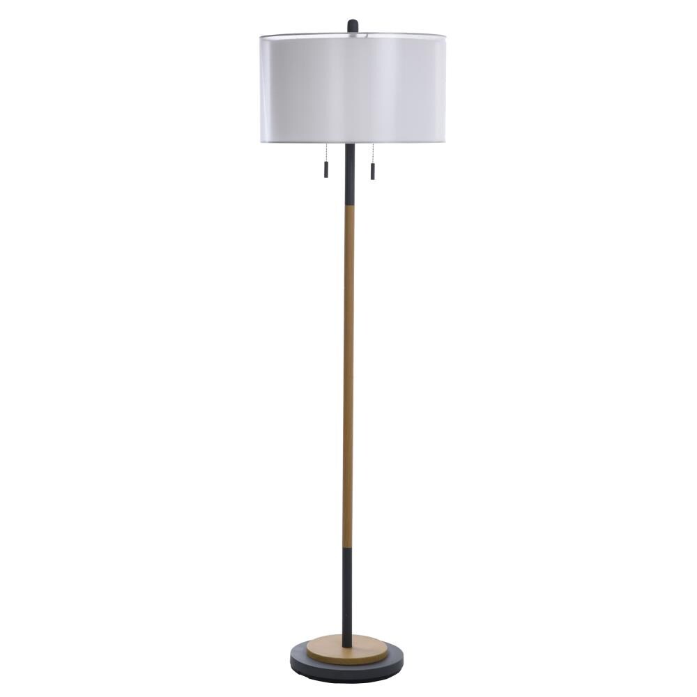 Floor Lamp Walnut Home Room Wood Tall Double Cylindrical Warm Shade Light 