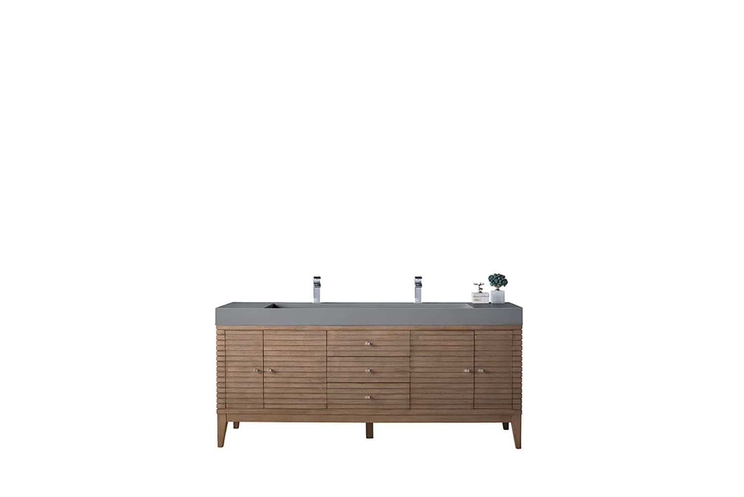 James Martin Vanities 210-V72D-WW-DGG Linear 72-in Whitewashed Walnut Double Sink Bathroom Vanity with Dusk Grey Glossy Solid Surface Top