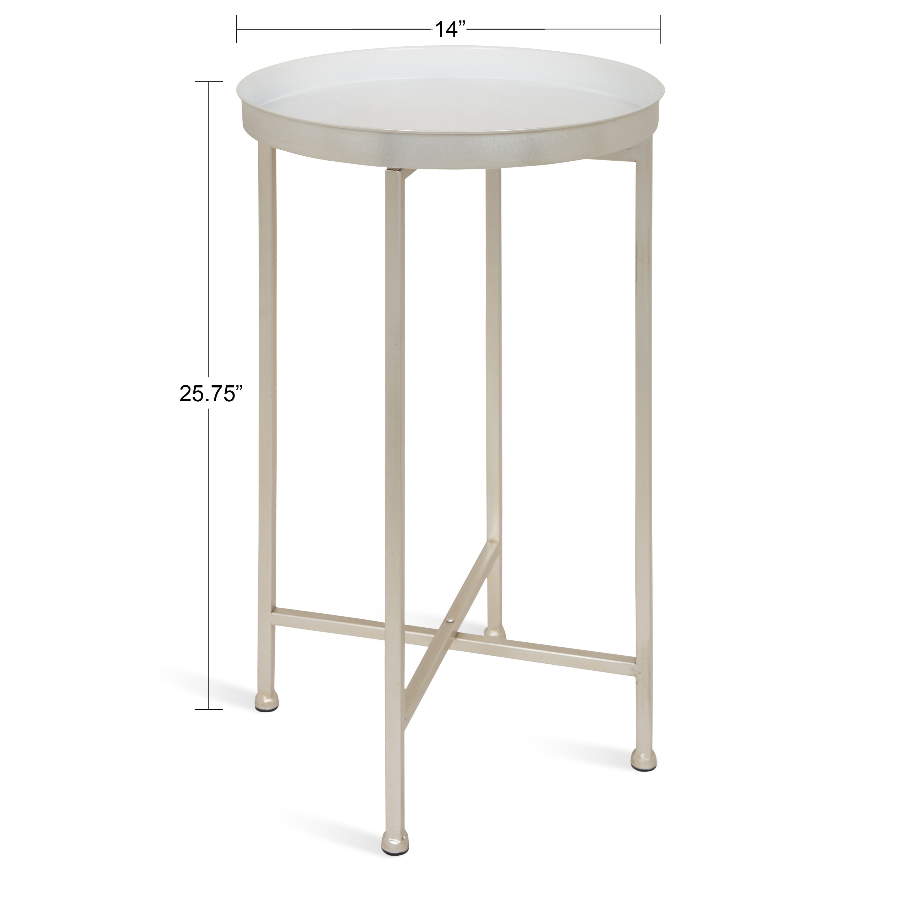 Celia White and Silver Round Metal Foldable Tray Accent Table