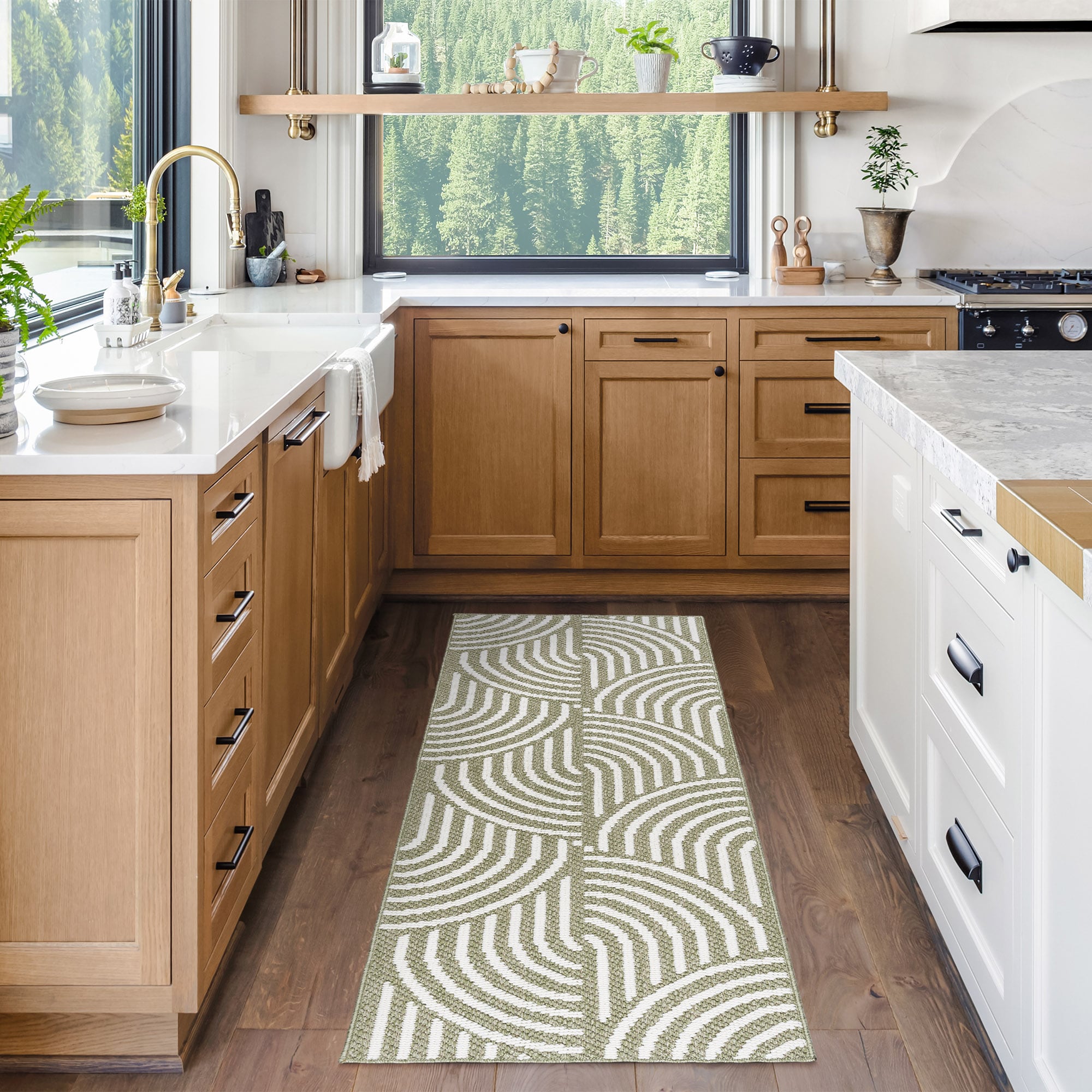 allen + roth 28215 Rounded Shores 2 x 6 (ft) Polyester Sage Rectangular Indoor Geometric Runner rug