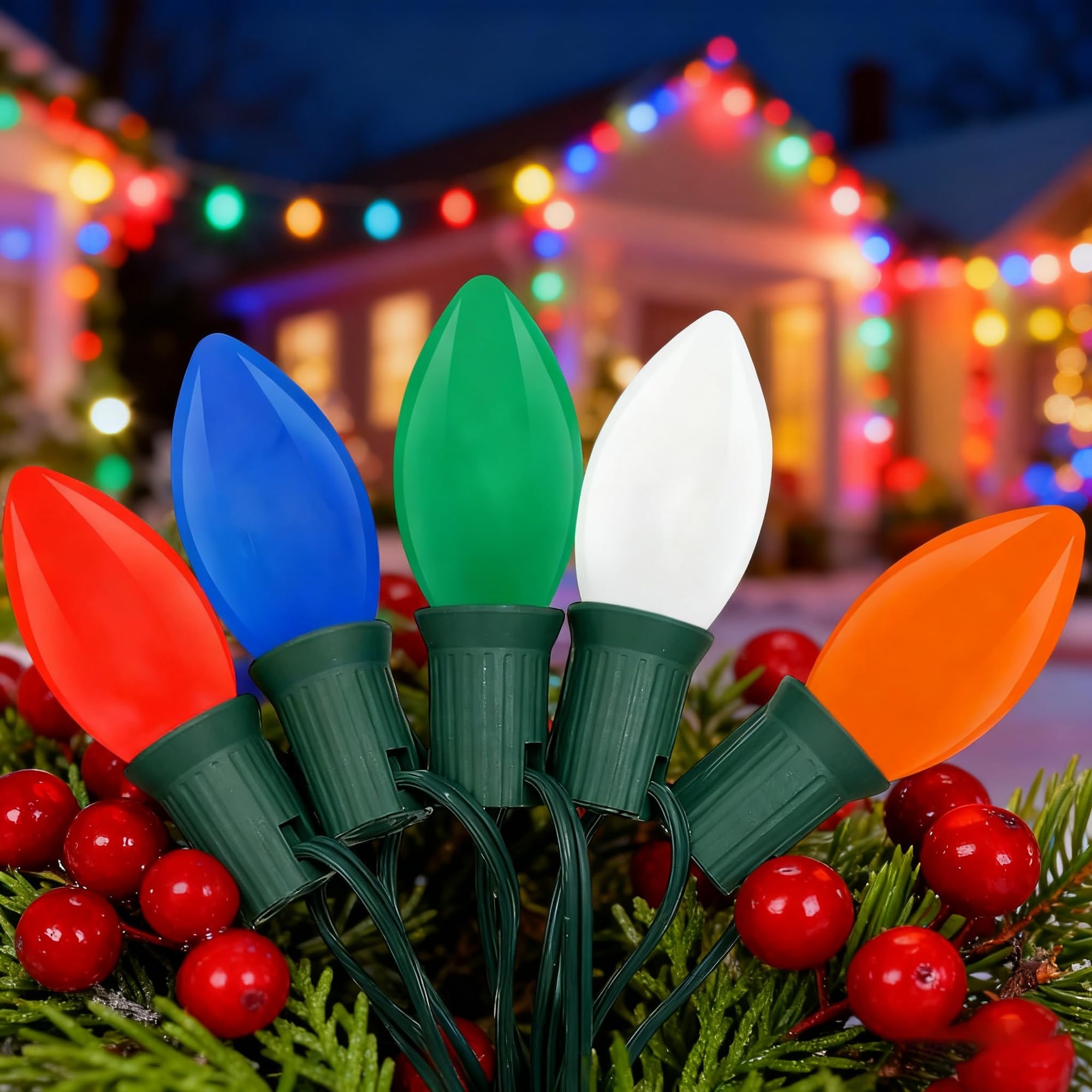 JVFCXXV  C9 Multicolor Christmas Light String 25Ft with 27 Multicolored Ceramic Bulbs Vintage Outdoor Indoor Hanging Lights for Garden Patio