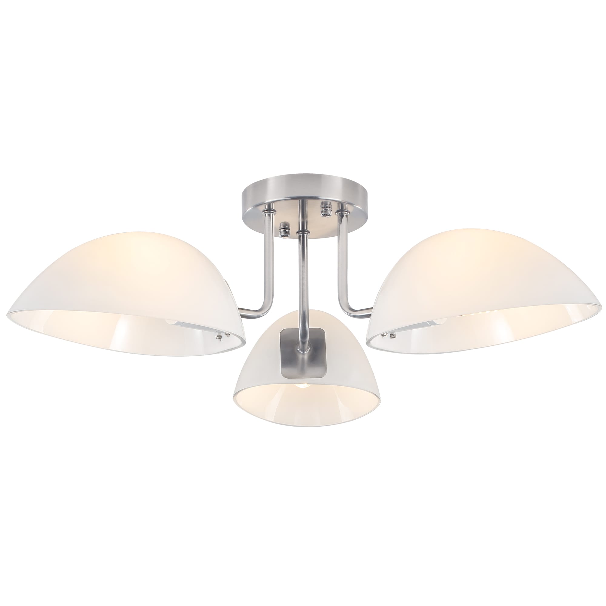 Zjvaive - 23.62-in Satin Nickel Indoor 3-Light Semi-flush Mount Light with Milk White Glass Shades