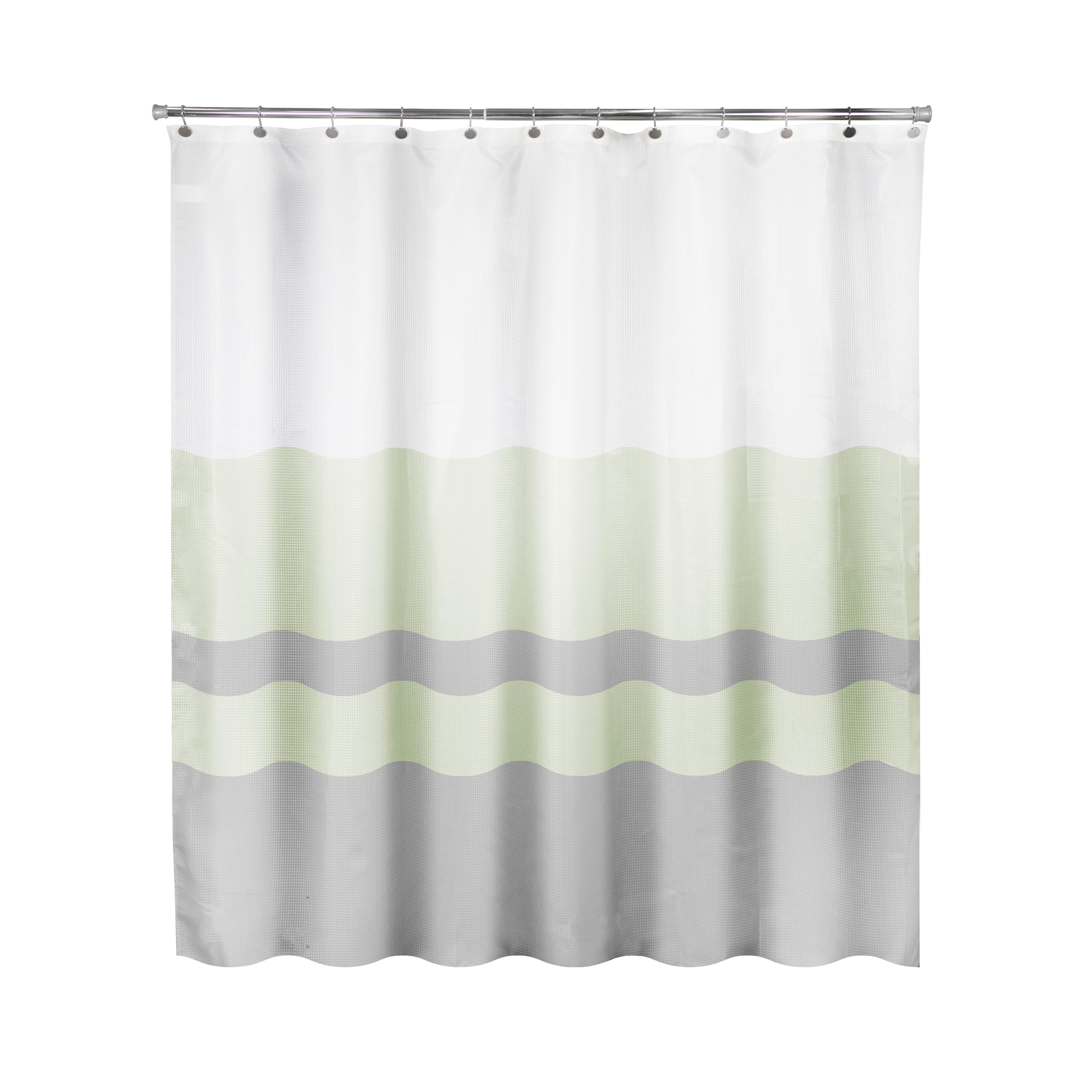 Kenney KN61174PS 70-in W x 70-in L Green, Gray, and White Stripe Polyester Shower curtain
