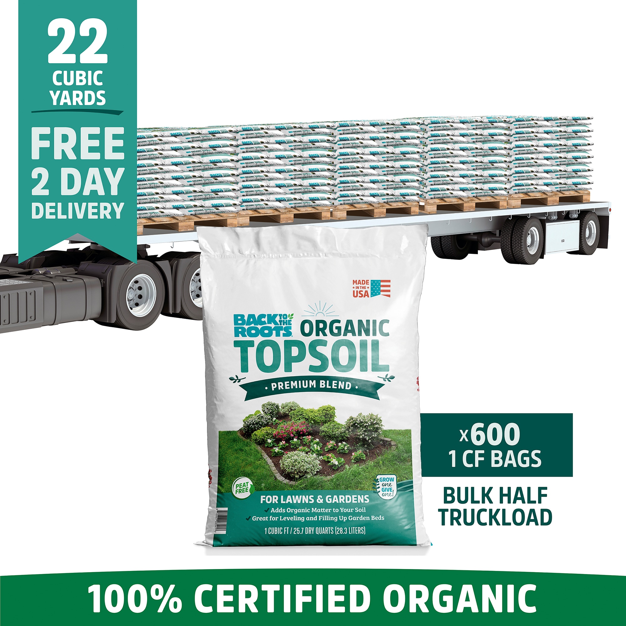 Back to the Roots (600 1 cu. ft Bags) Organic Value Topsoil Soil Half Truckload 1 Cubic feet All-purpose Organic Top soil #47143-DS