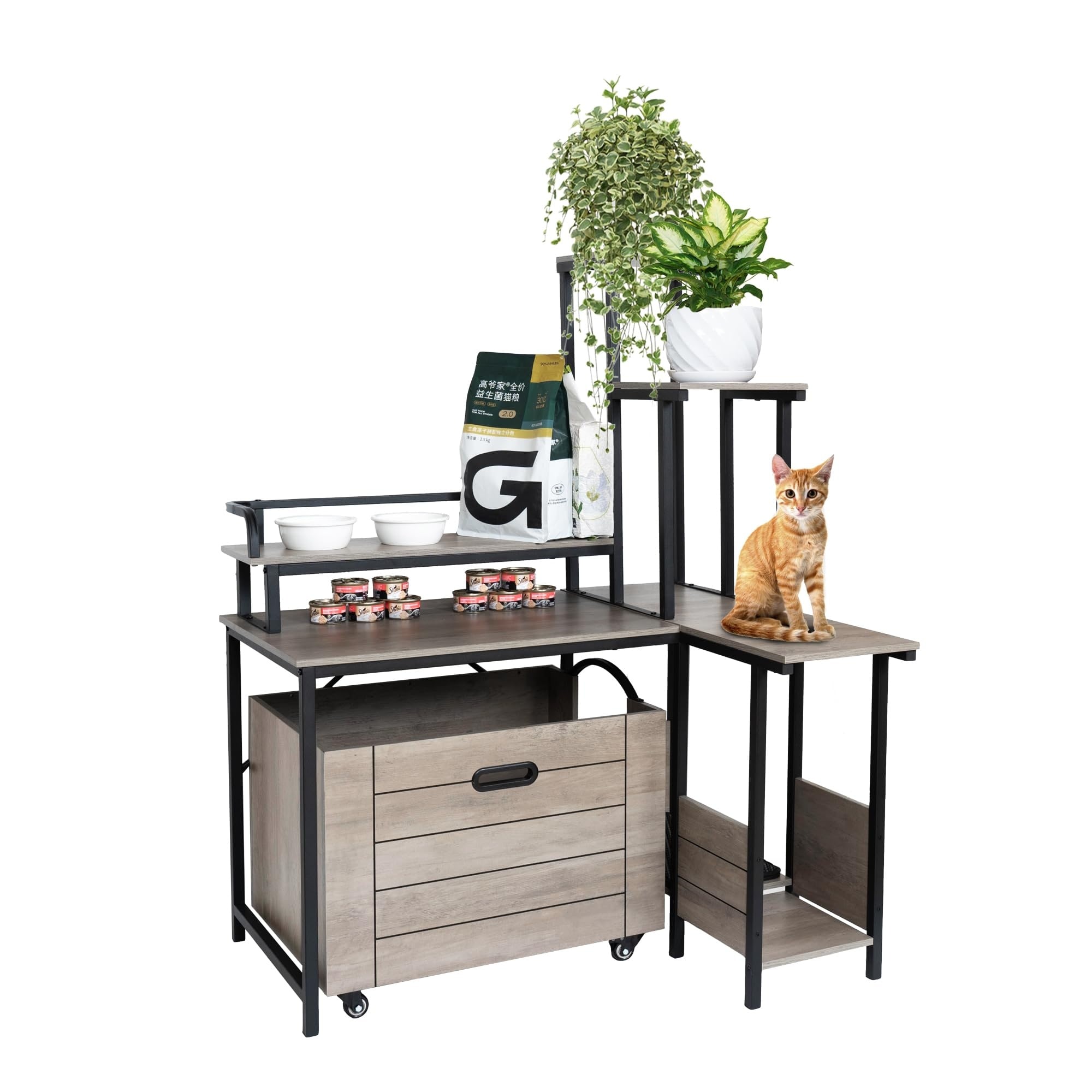 Garvee Wood Corner Plant Stand Hidden Cat Litter Box Enclosure