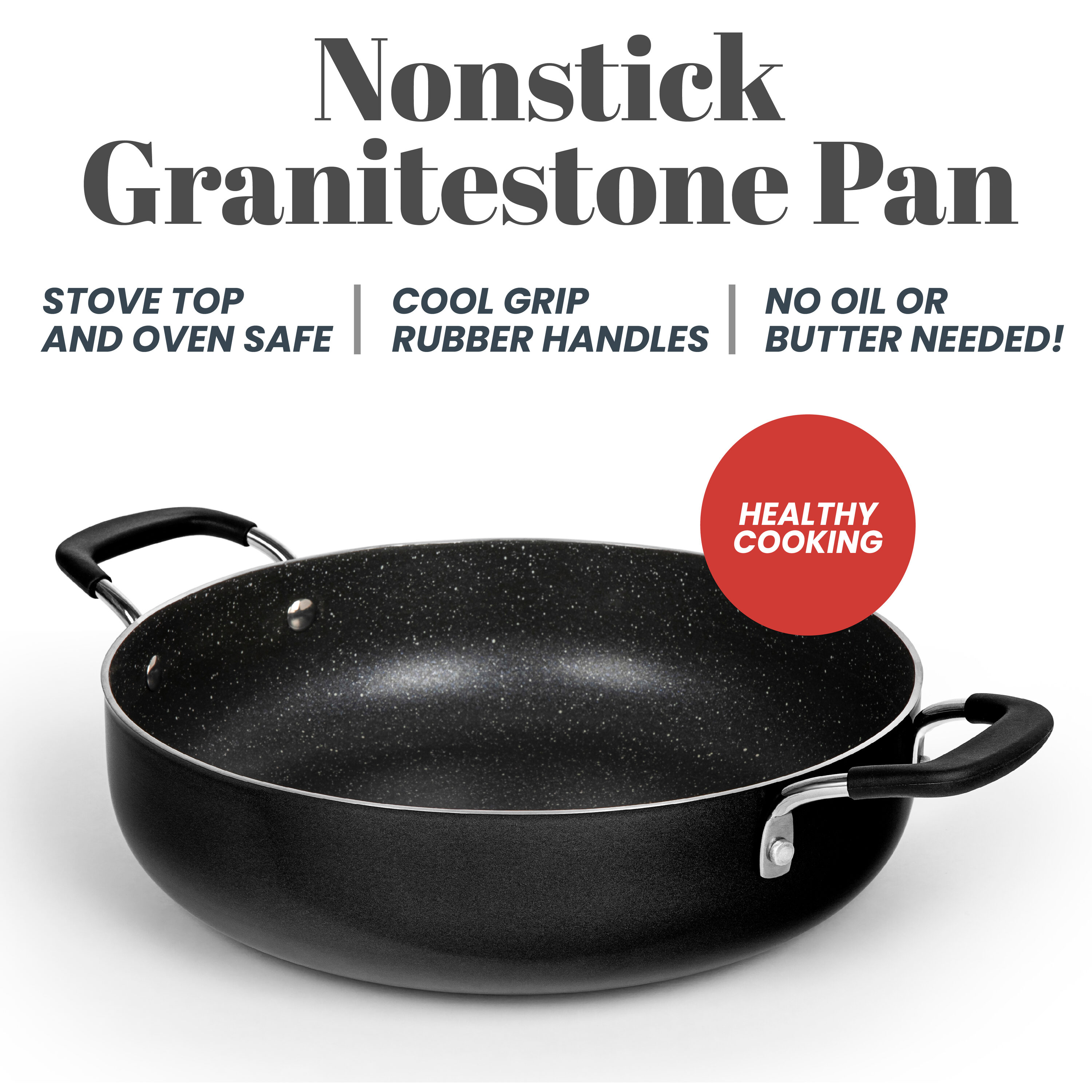 Granitestone 14 inch XL Family Size Frying Pan with Helper Handle 