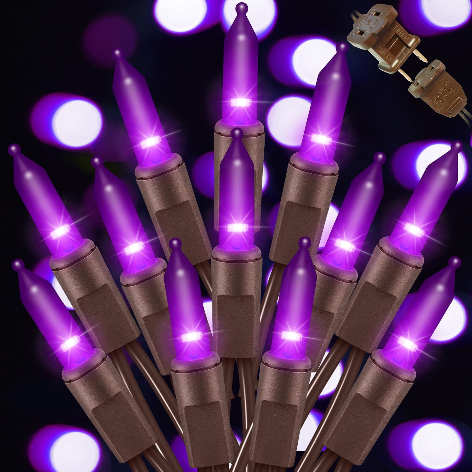 DYRCJ  Halloween Purple String Lights 100 Mini Fairy Lights Set Brown Wire 20 Feet Traditional Holiday Decor for Home Christmas Tree Bedroom
