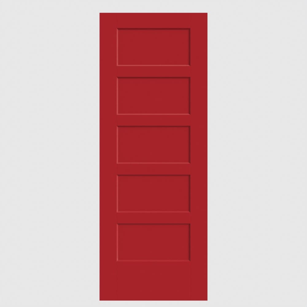 Masonite 640489 Bayshore 30-in x 80-in Barn Red 5-panel square Smooth Solid core Primed Molded composite Slab Door