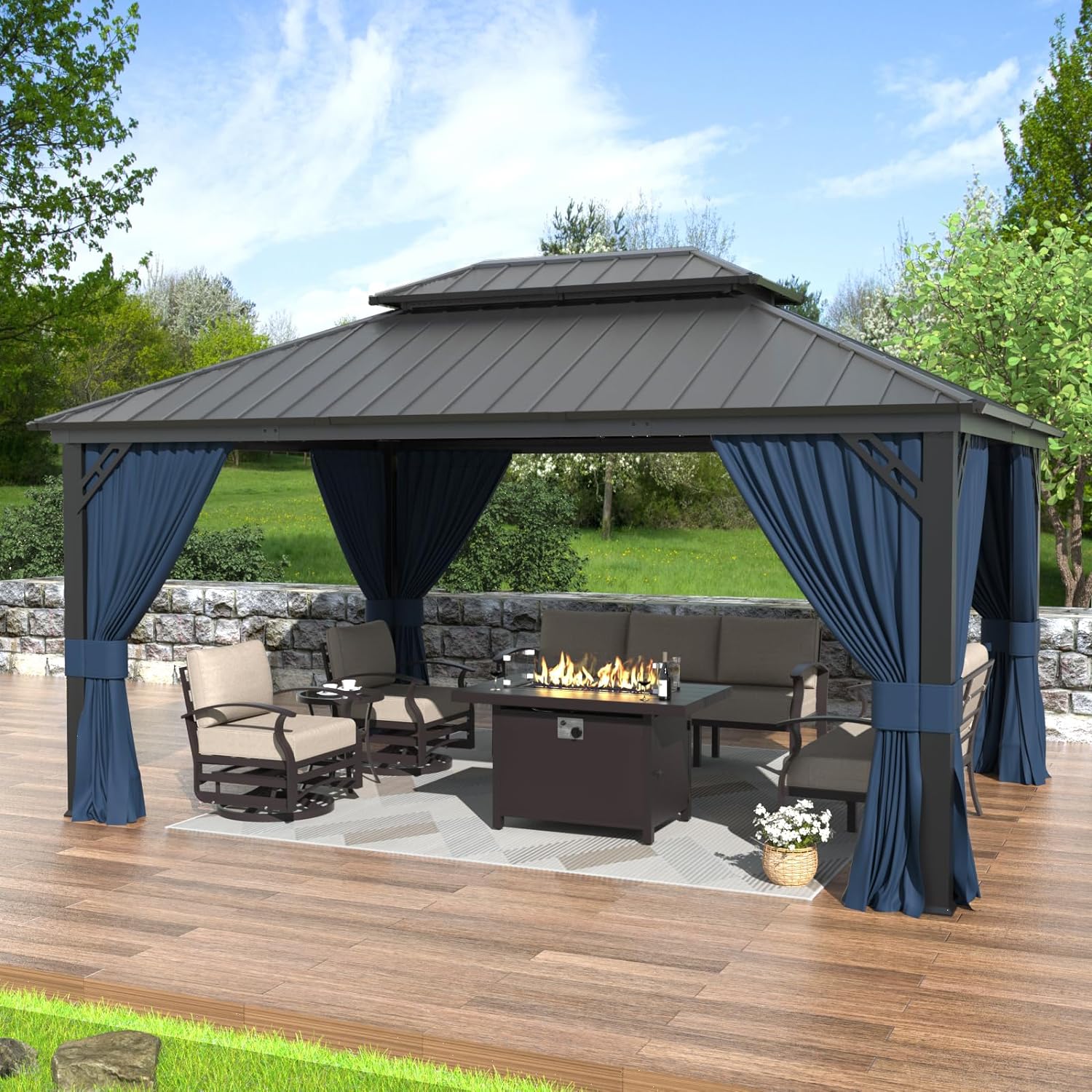 ALAULM LS-1216GAZBEO-NAVY Wood-Resin-Gazebos - View #2