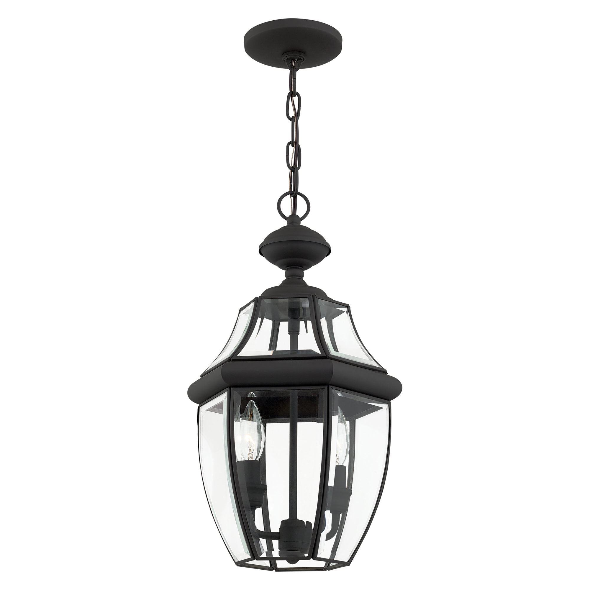 Black Beveled Glass 2-Light Outdoor Hanging Lantern