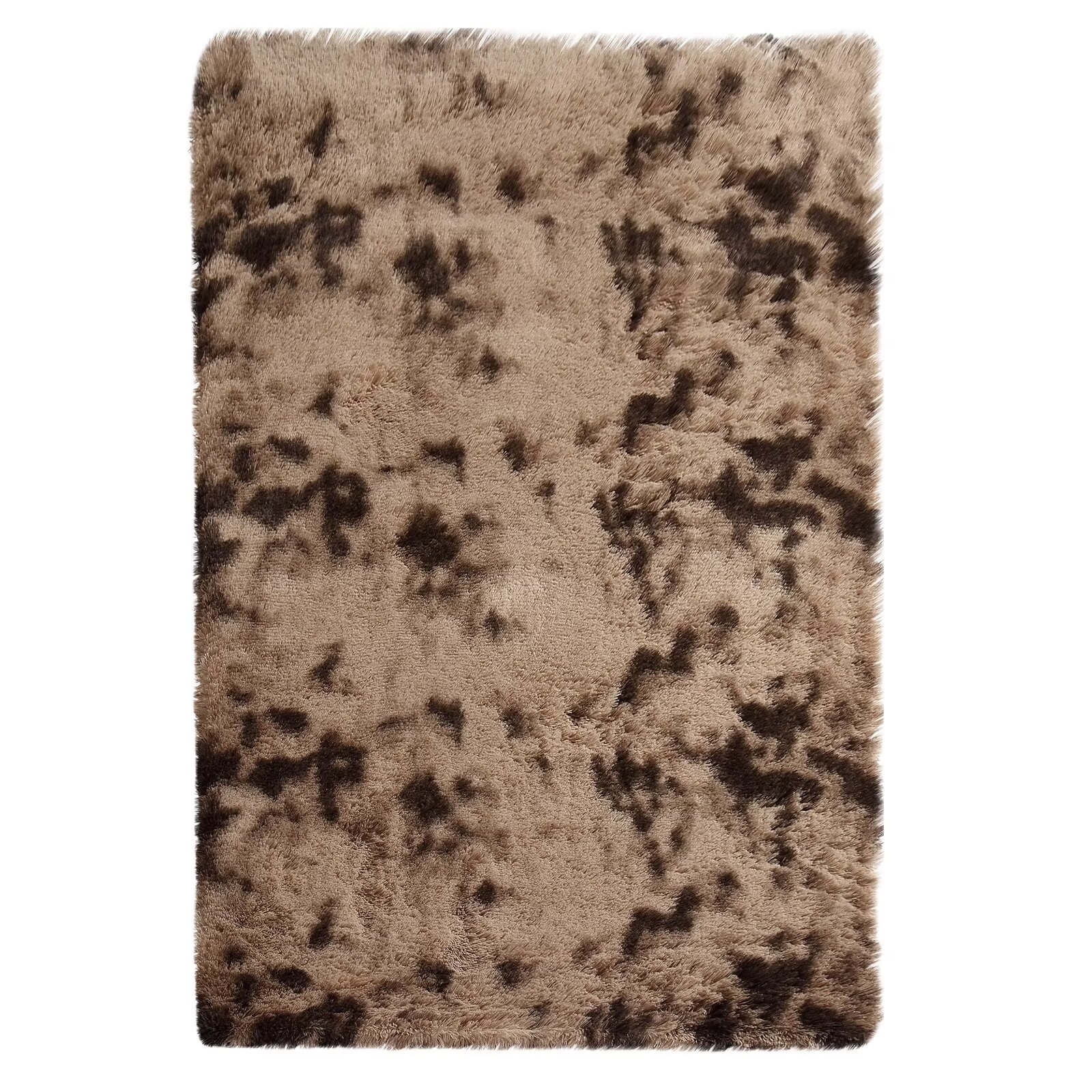 Qeetex SUNNY-PHO-0PW2BGLI 6 x 9 ft Polyester Tie-dye Brown Rectangular Indoor Solid Modern Fluffy Soft Non Slip Area Rug