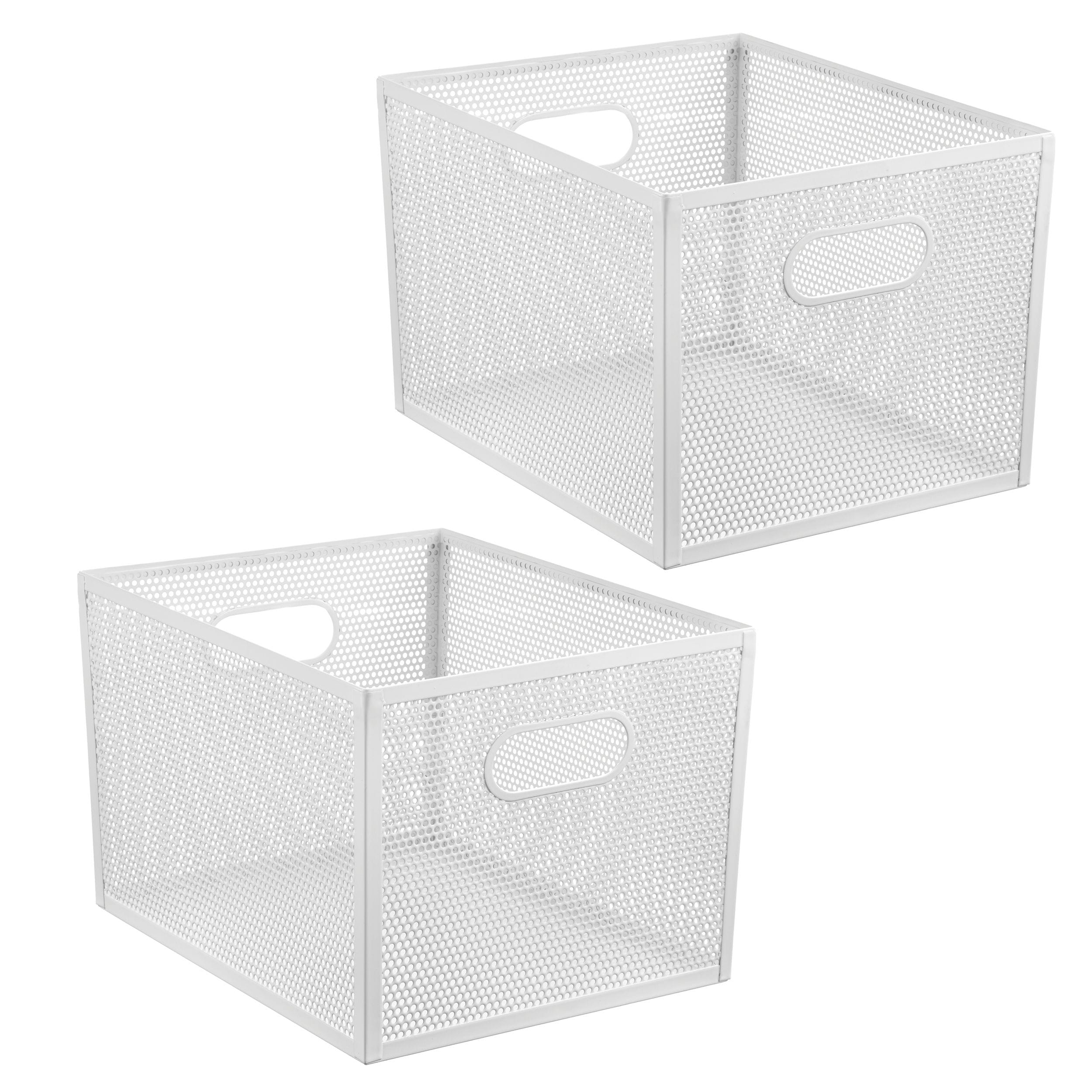 mDESIGN Perforated Metal Storage Bin with Handles for Pantry - Set of 2 - White