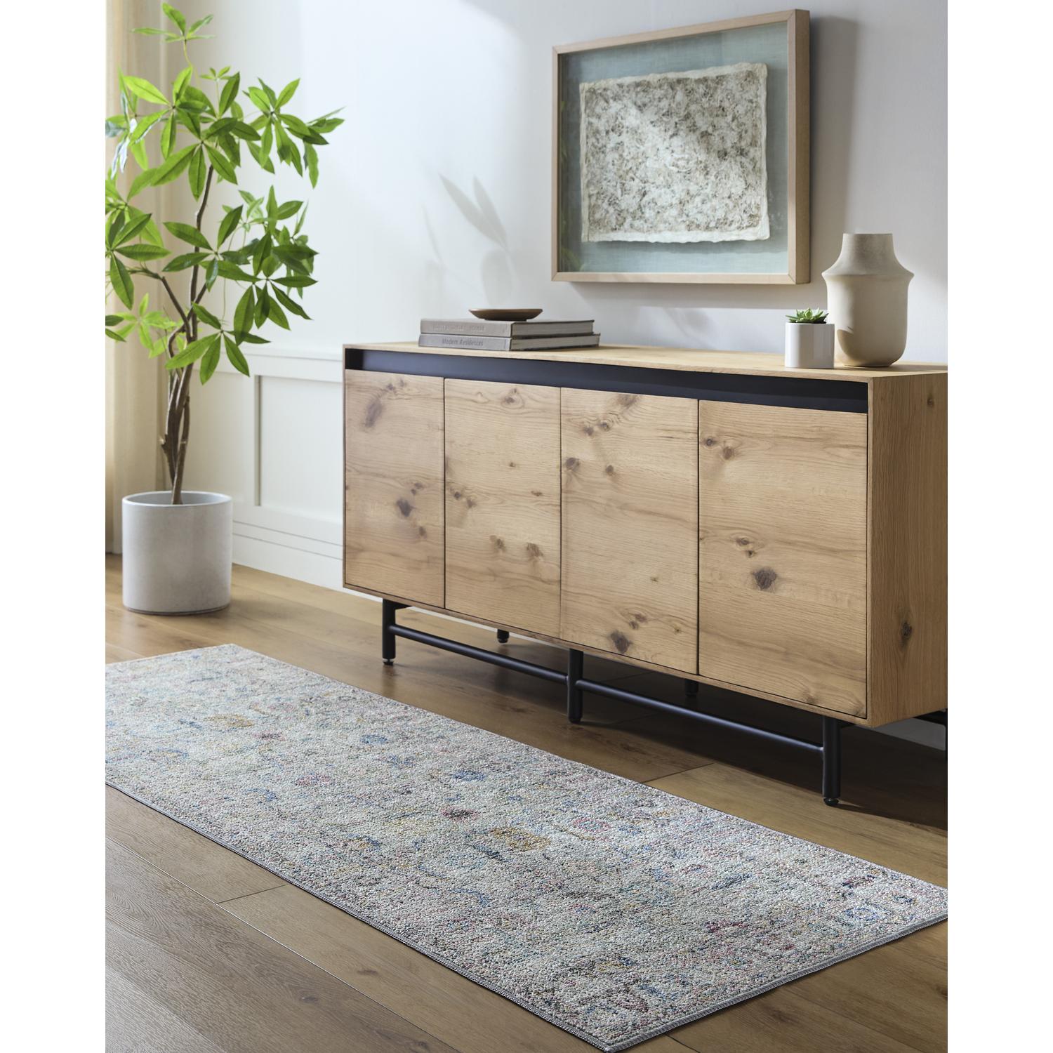 Livabliss CAH2304-2773 Calhoun 3 x 7 (ft) Polyester Slate Rectangular Indoor Floral/Botanical Oriental Machine washable Runner rug