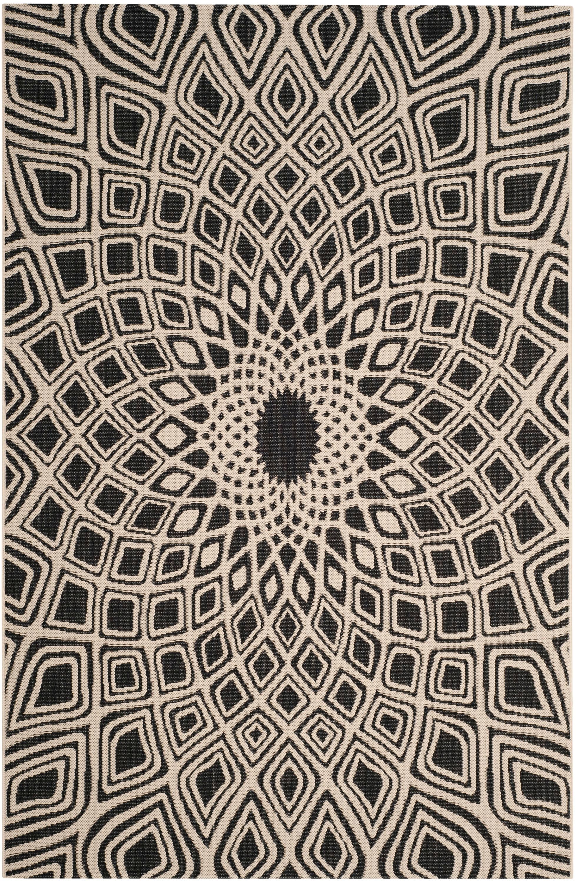 Safavieh CY6616-25621-6 Courtyard Alfort 7 x 10 (ft) Loomed Polypropylene Black/Beige Rectangular Indoor/Outdoor Abstract Coastal Area rug