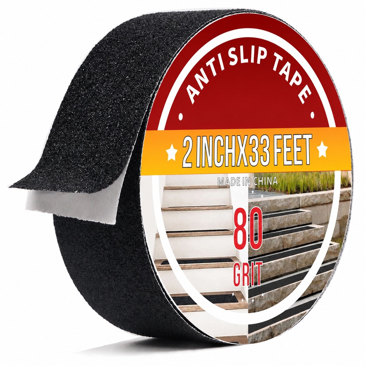 Phyfalip  Anti Slip Grip Tape 2 Inch Heavy Duty Non Skid Tape High Traction 80 Grit Non Slip for Waterproof Stairs Non Skid Treads Indoor Outdoor