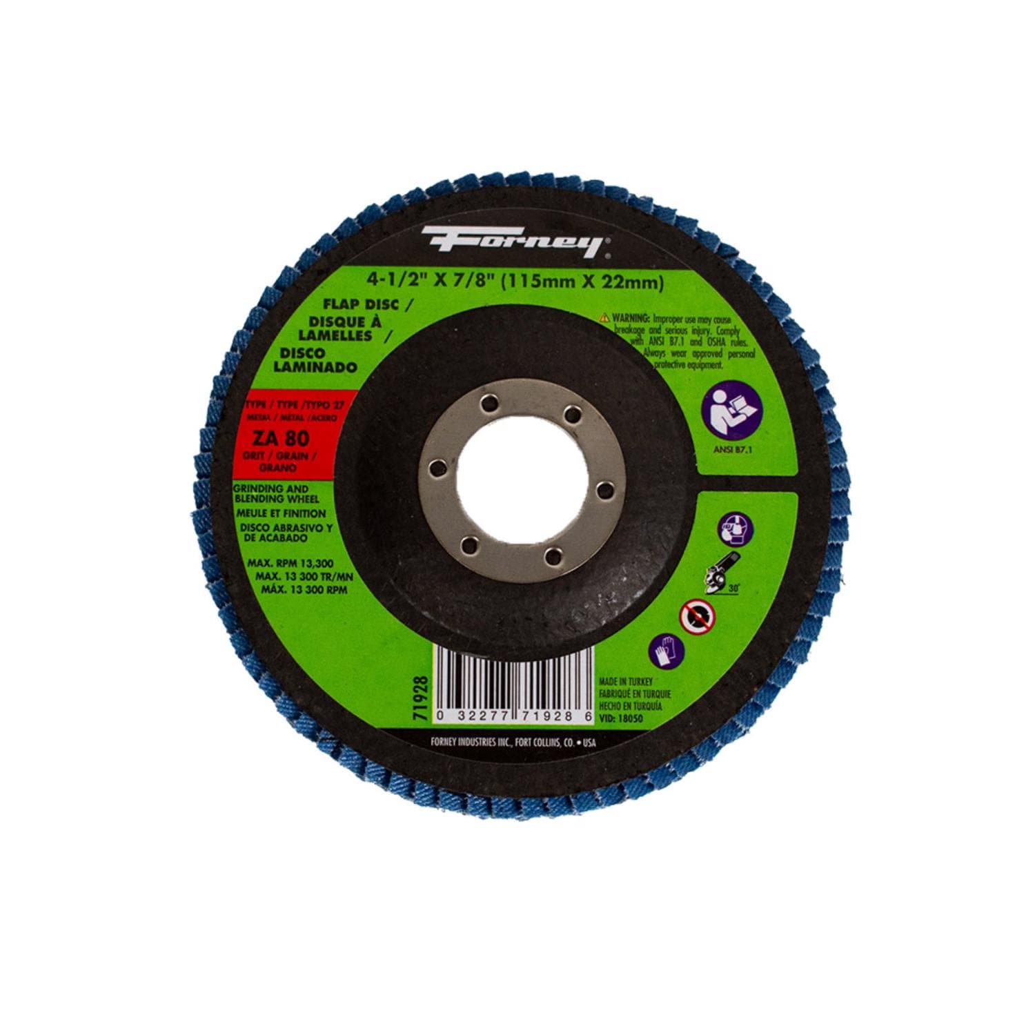  4 1/2 in. D X 7/8 in. Zirconia Flap Disc 80 Grit 1 pc