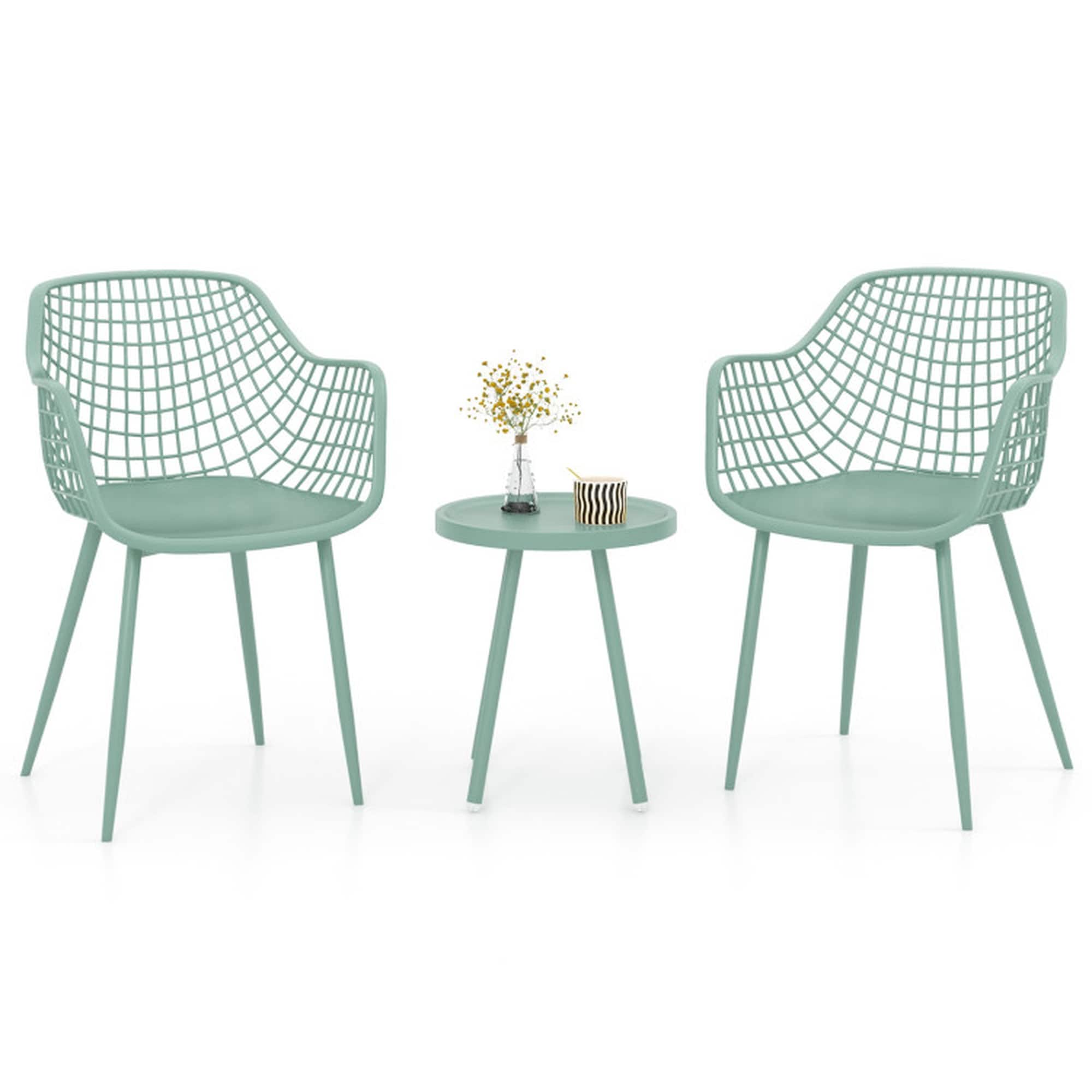 Boyel Living - 3 Piece Patio Chair Set with PP Seat and Tabletop for Porch Green
