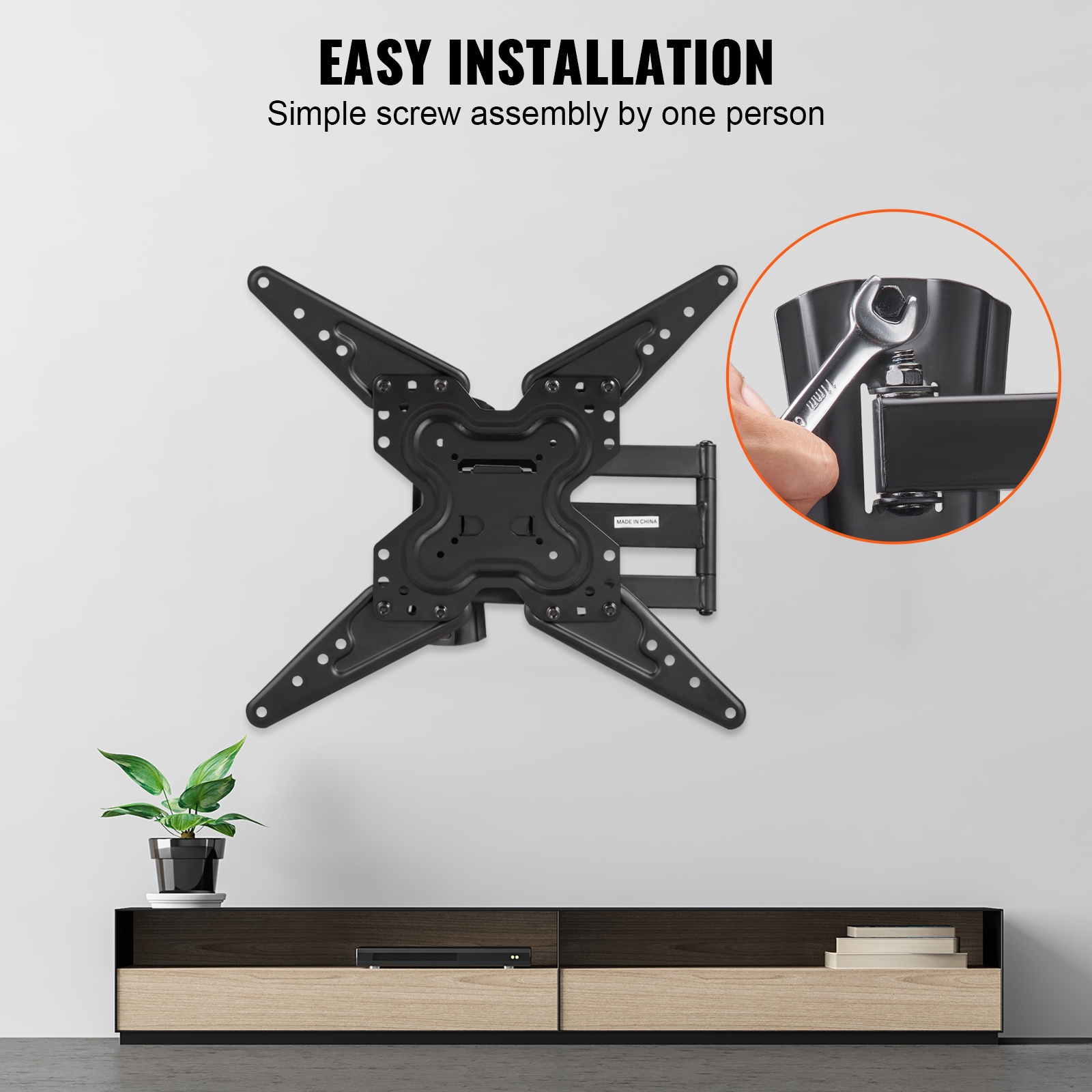 Black Carbon Steel Full Motion Wall TV Mount for 26-55 inch TVs