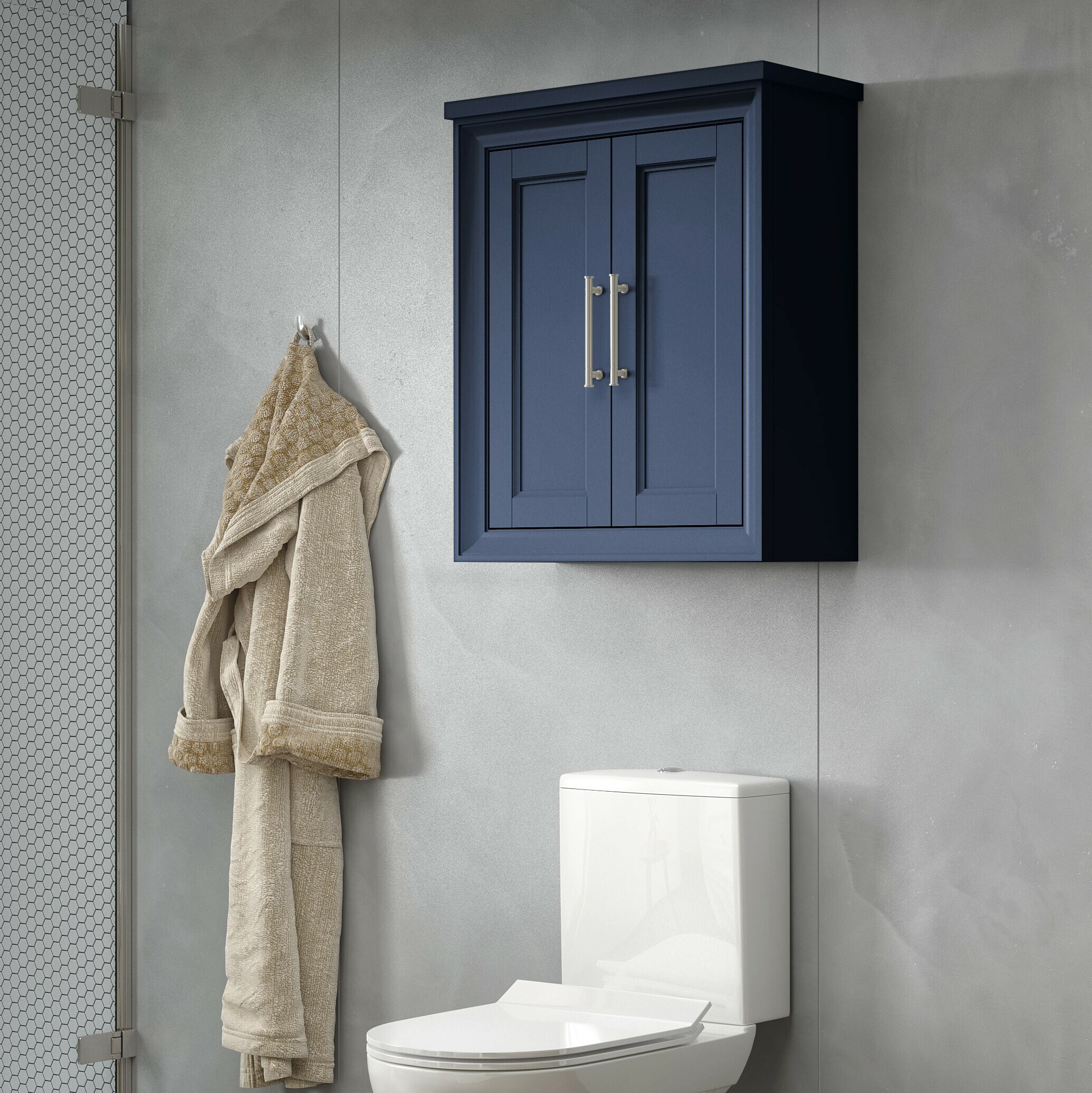 ZNTS 35'' x 28'' Royal Blue Wall Mounted Bathroom Storage Cabinet